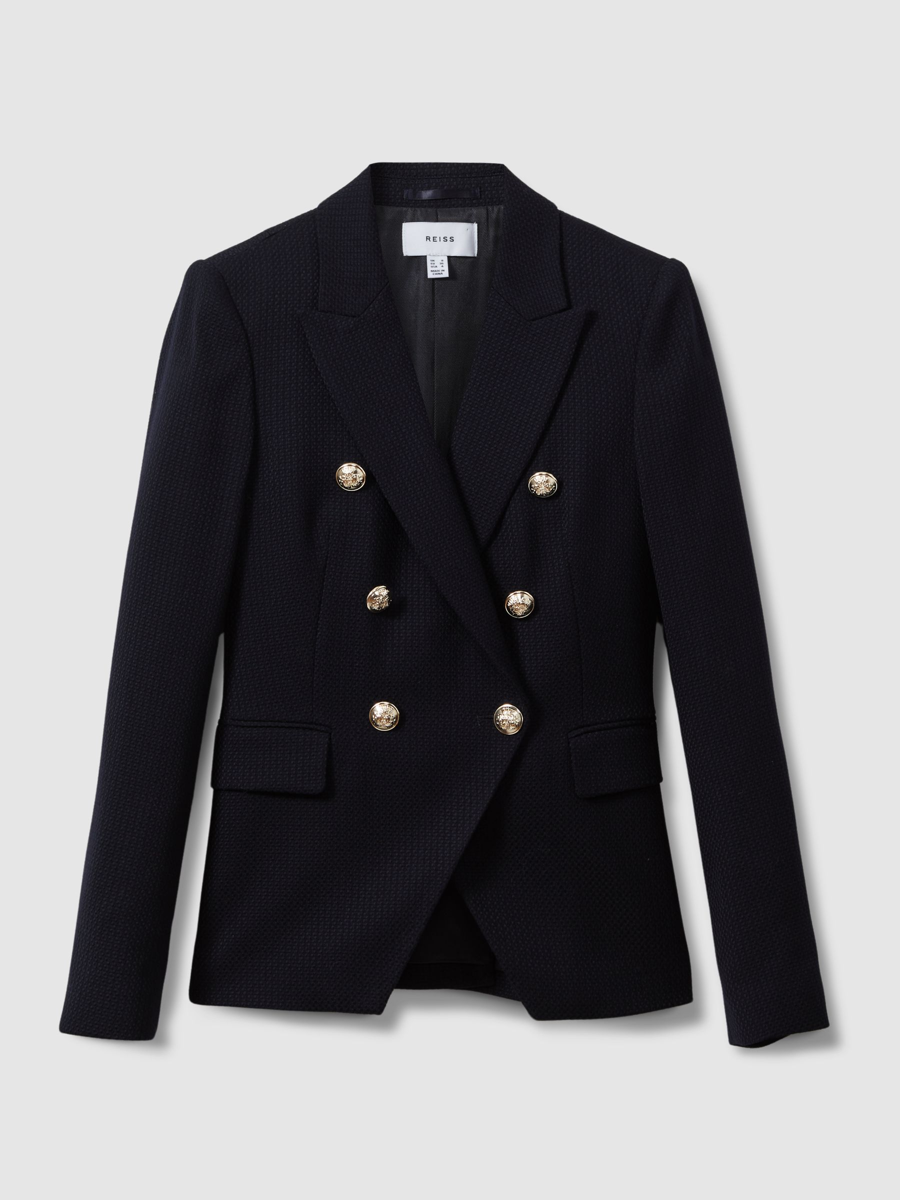 Tailored Fit Textured Double Breasted Blazer in Navy