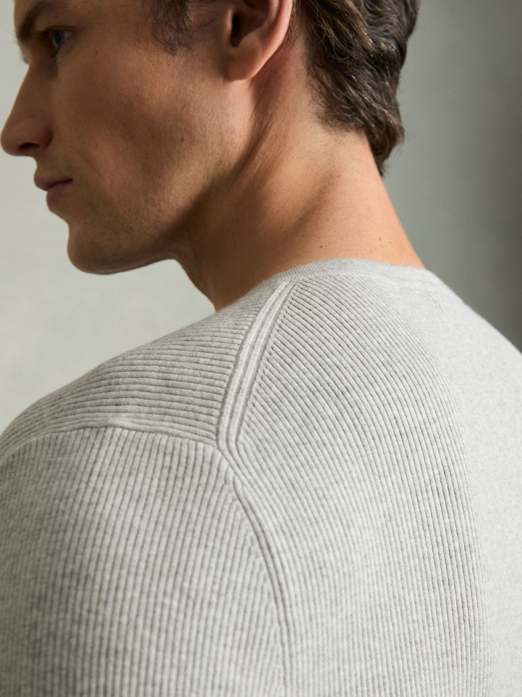 Rib Knit Henley Jumper in Grey