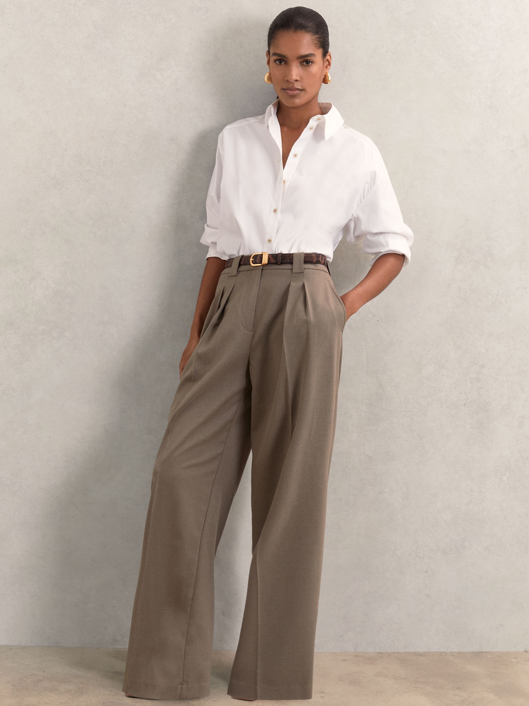 Wide Leg Pleated Trousers in Neutral