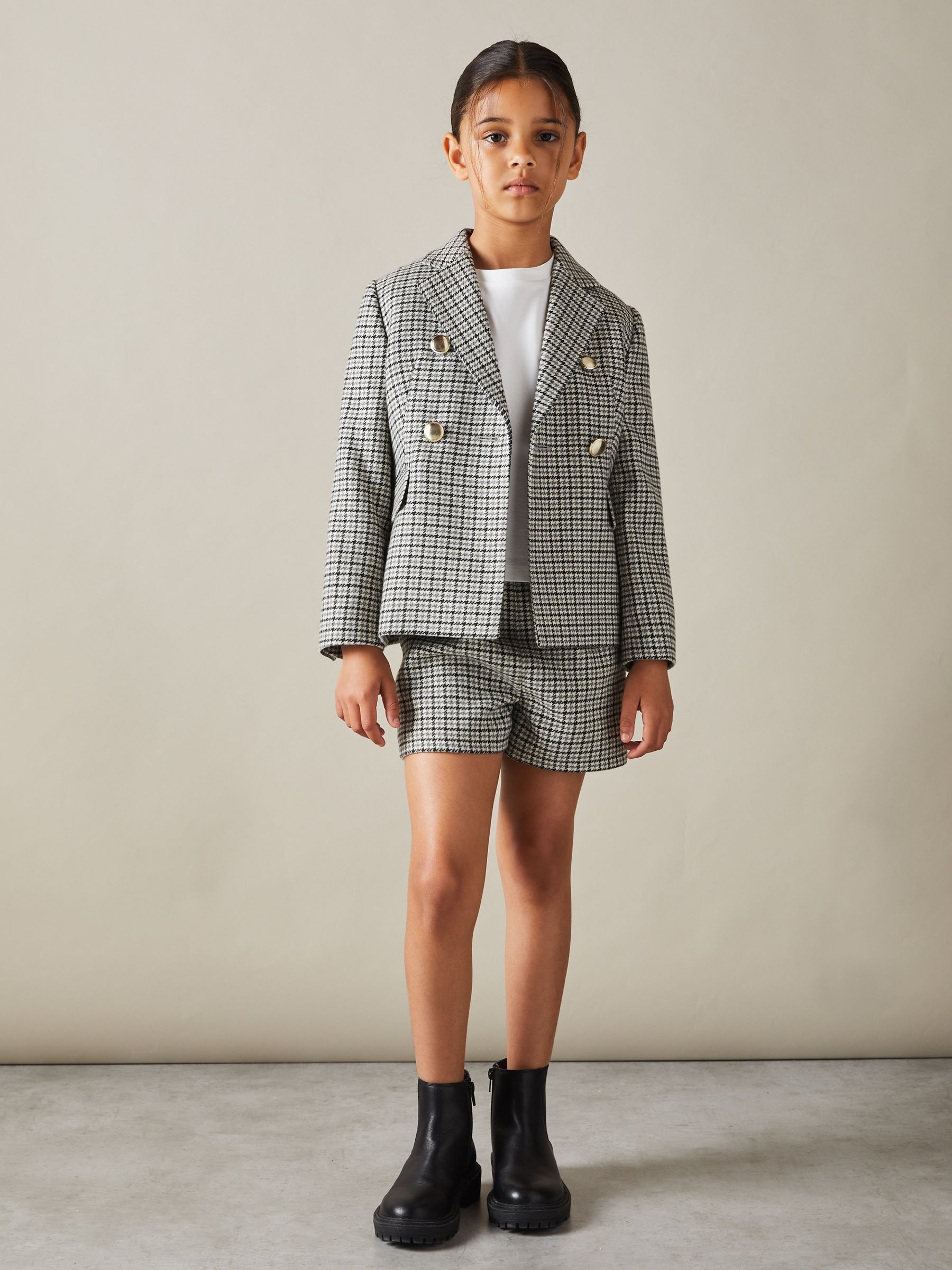 9-13 yrs Checked Double Breasted Suit Blazer in Black