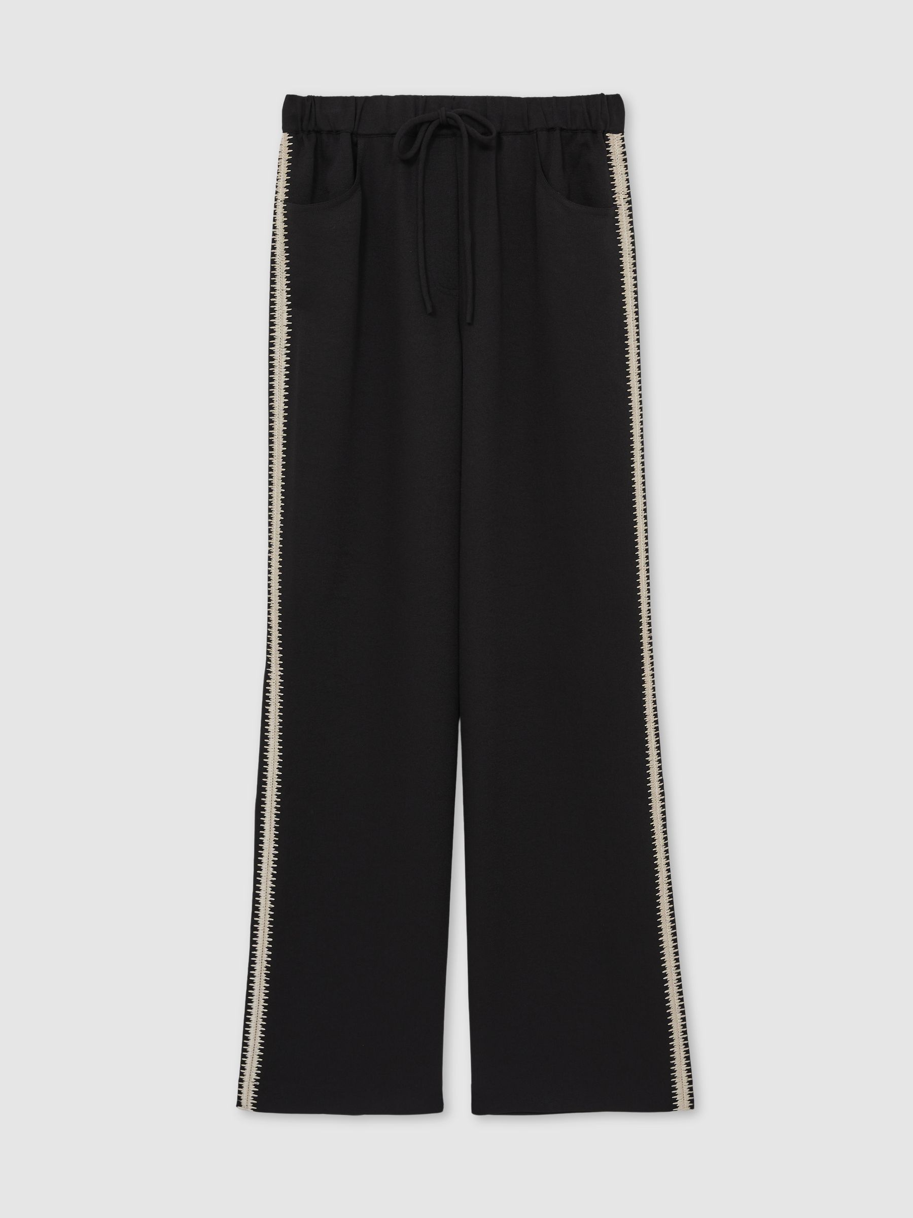 Wide-Leg Embroidered Trousers in Black