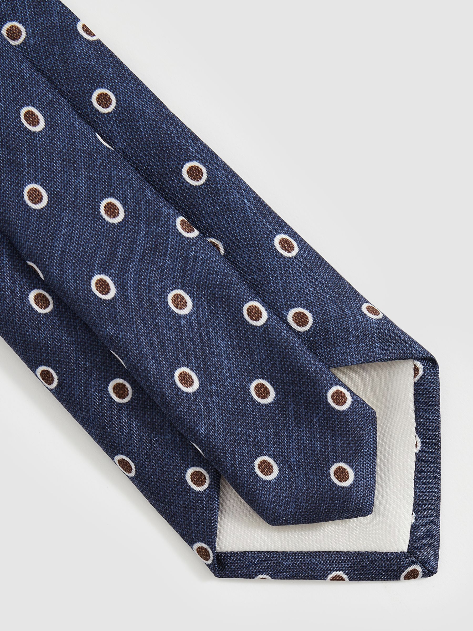 Silk Polka Dot Print Tie in Navy