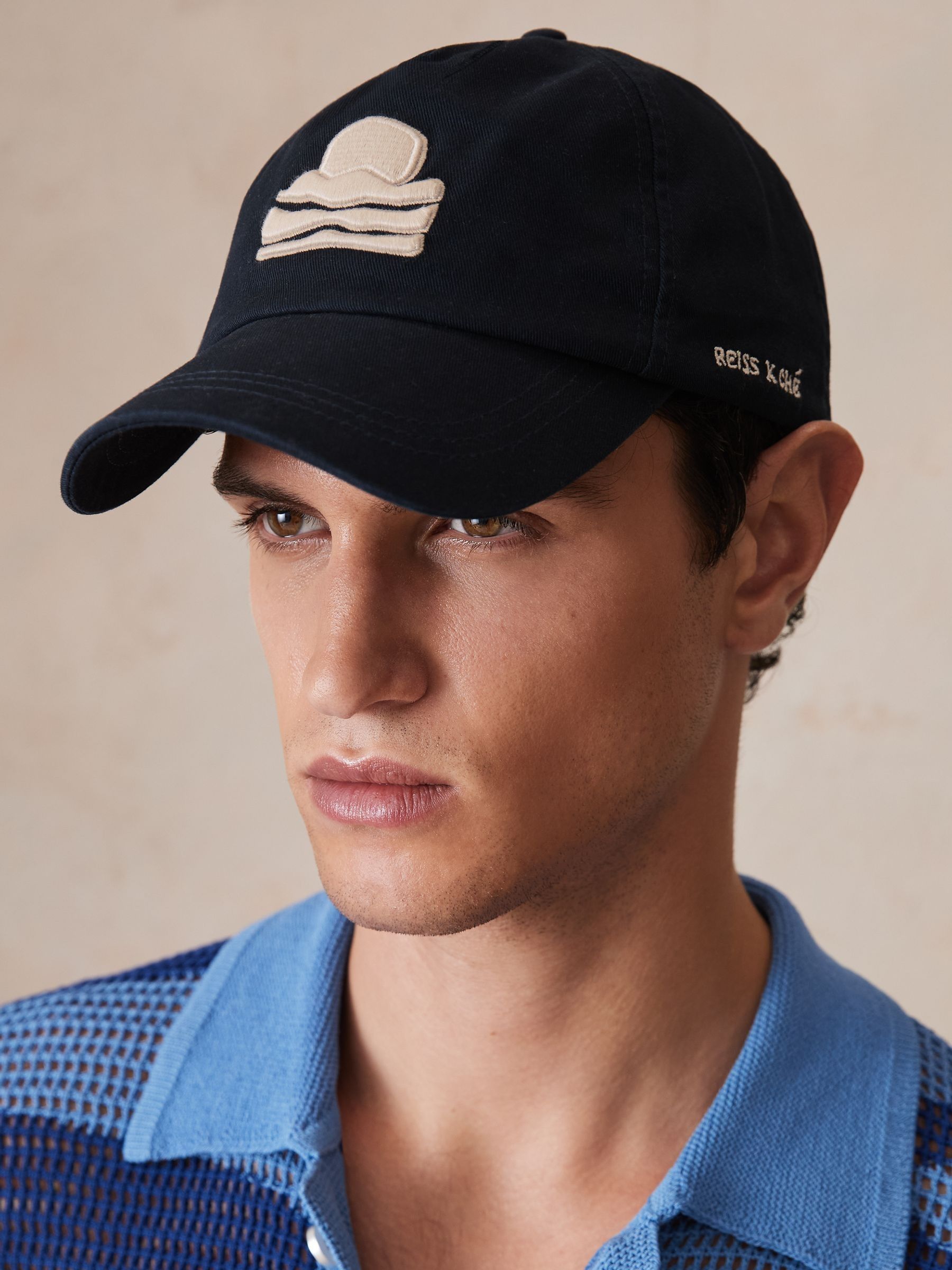 Sunset-Embroidered Cap in Navy