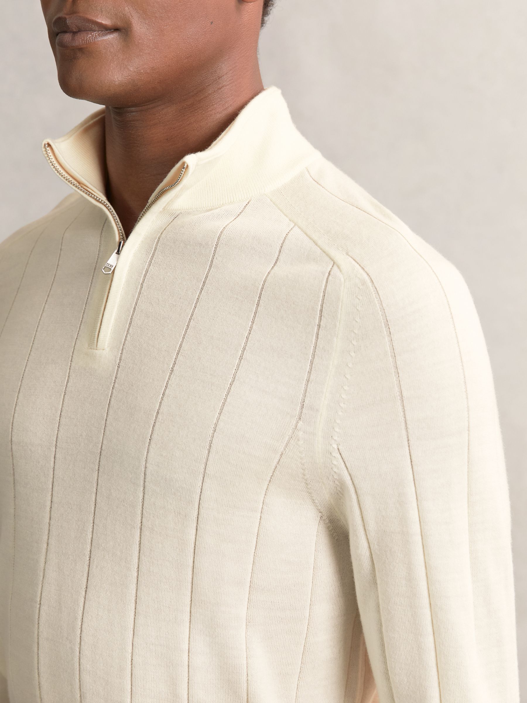 Merino Wool Wide-Rib Half-Zip Jumper in Bianco