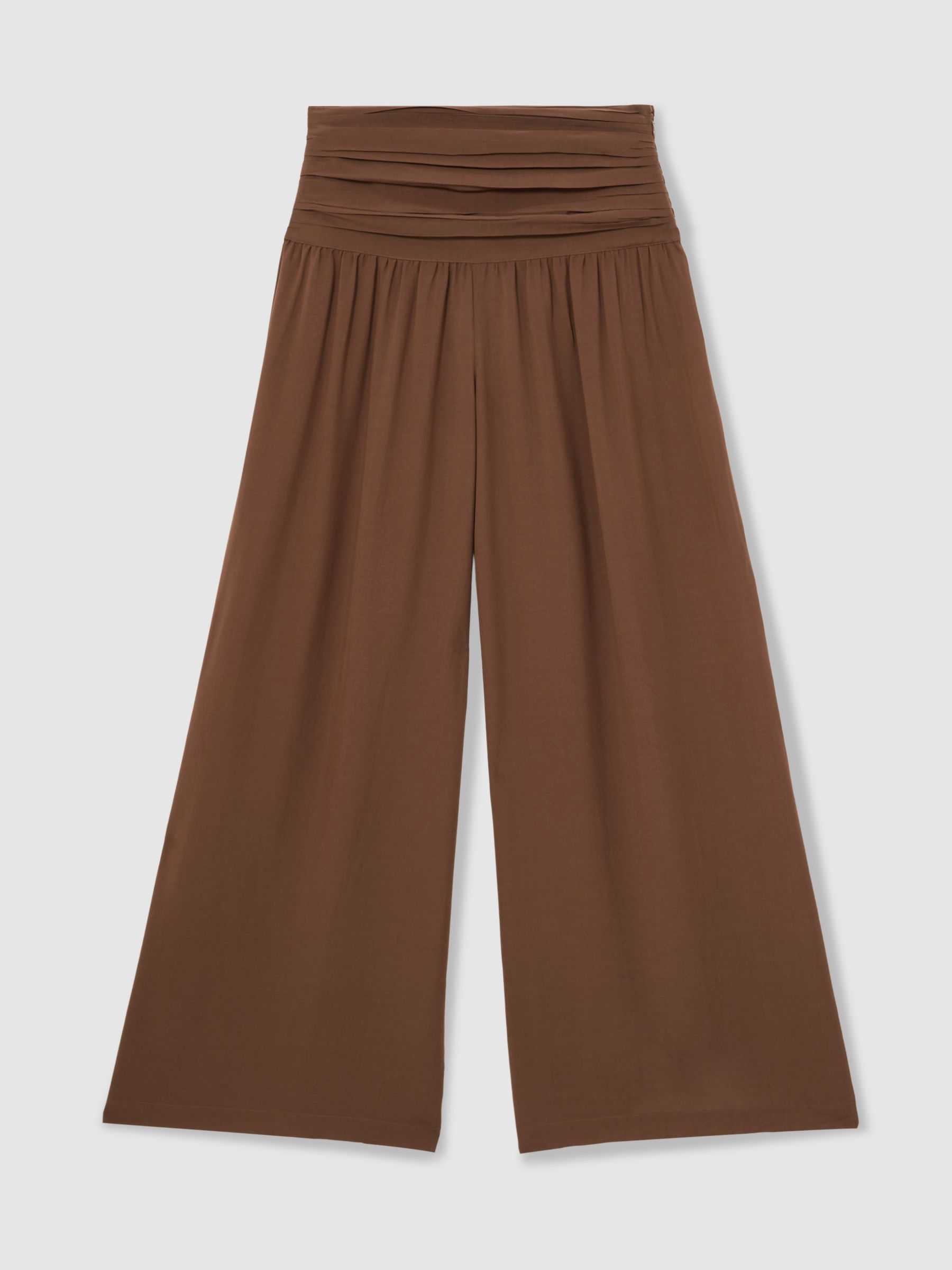 Lyocell Blend Wide Leg Trousers in Brown