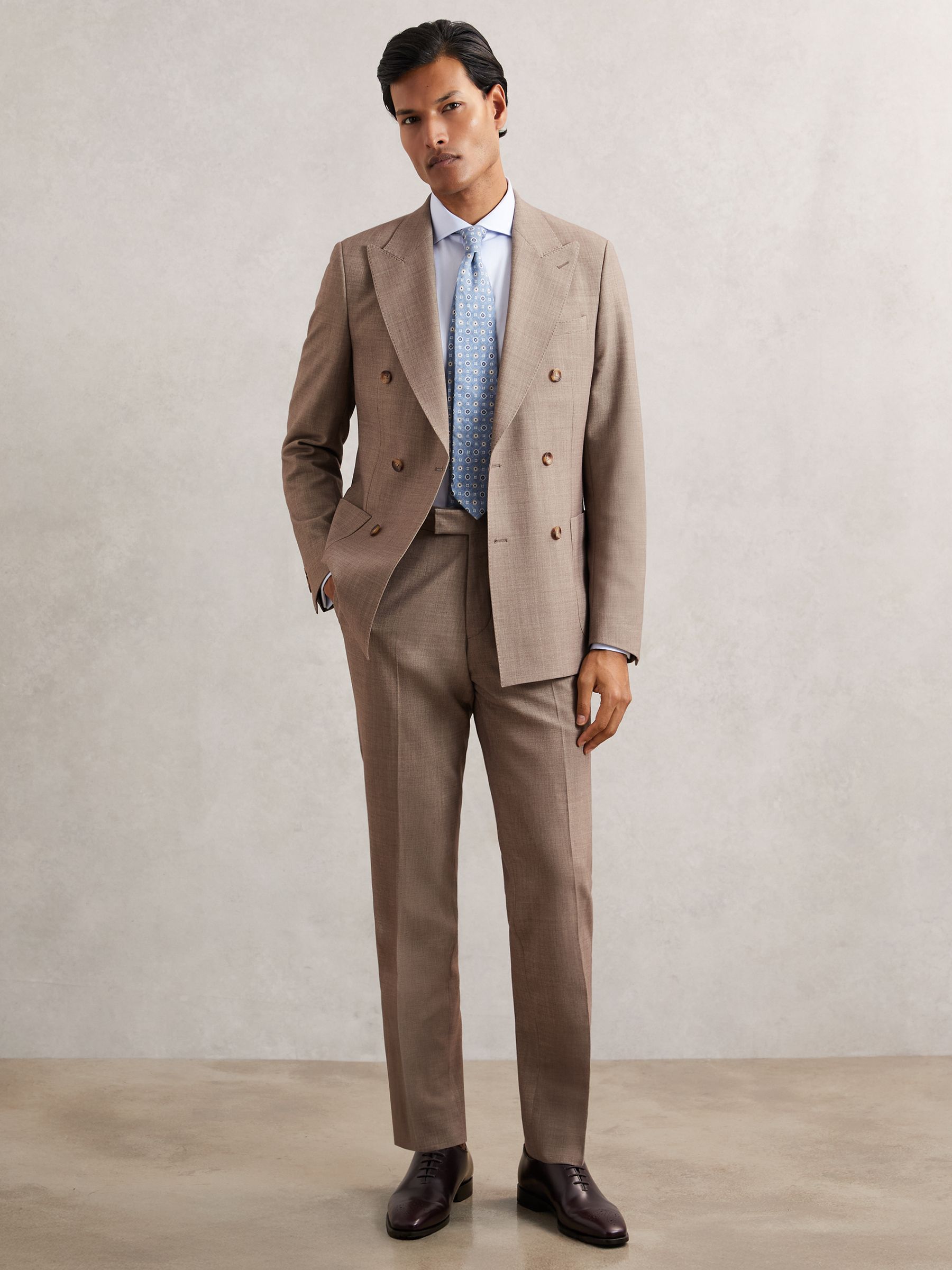 Slim-Fit Textured Suit Trousers With Wool in Brown