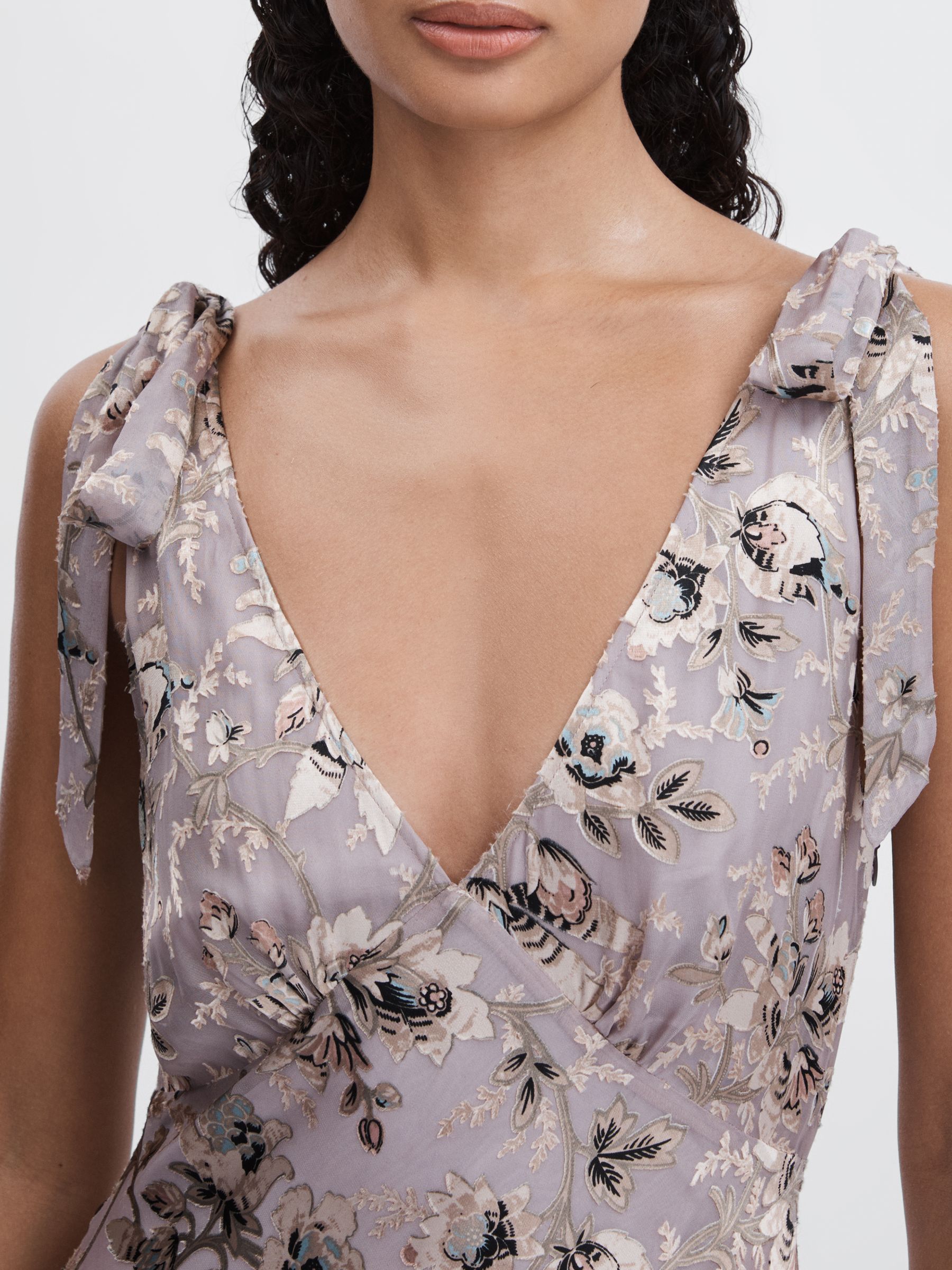 Paige Satin Floral Maxi Dress With Silk in Pewter Multi