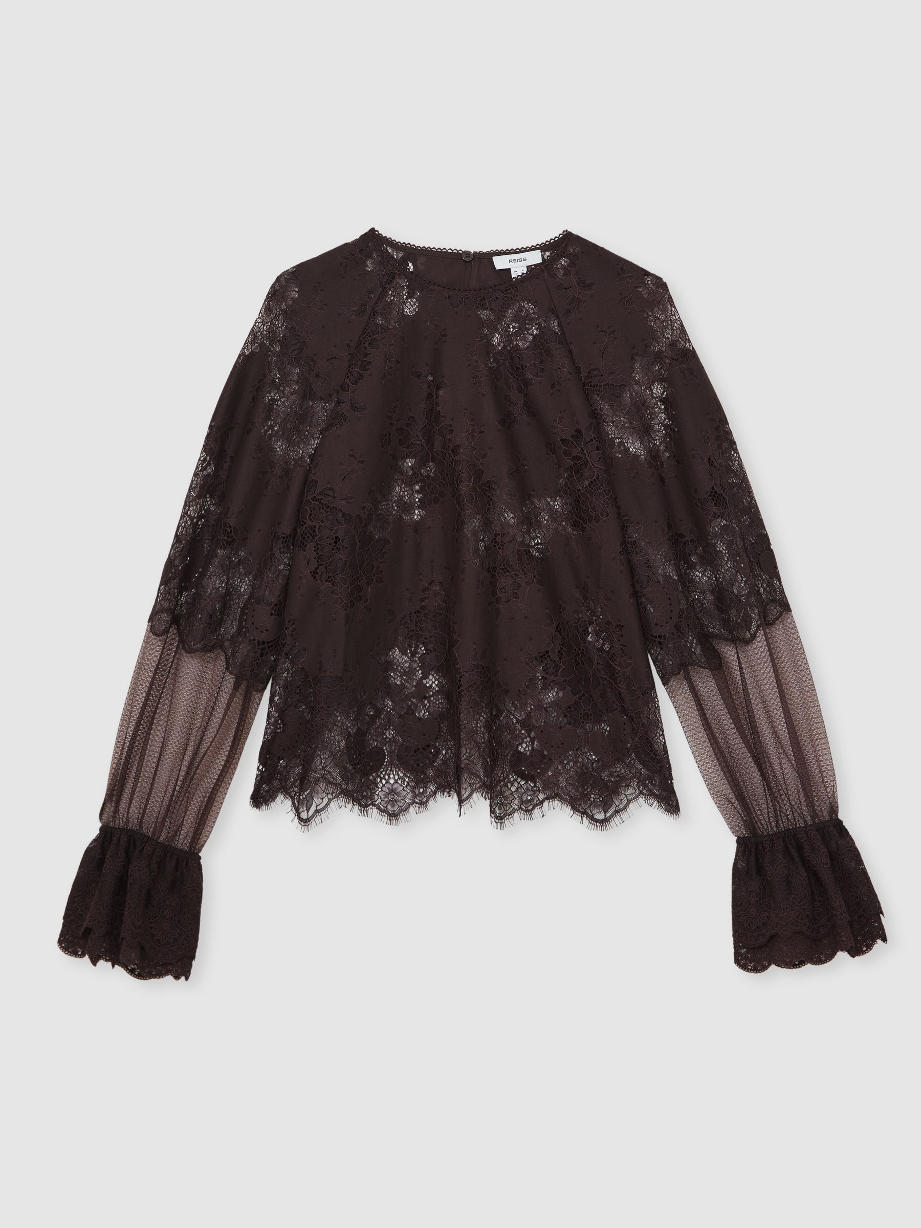 Lace Flared Cuff Blouse in Chocolate Brown