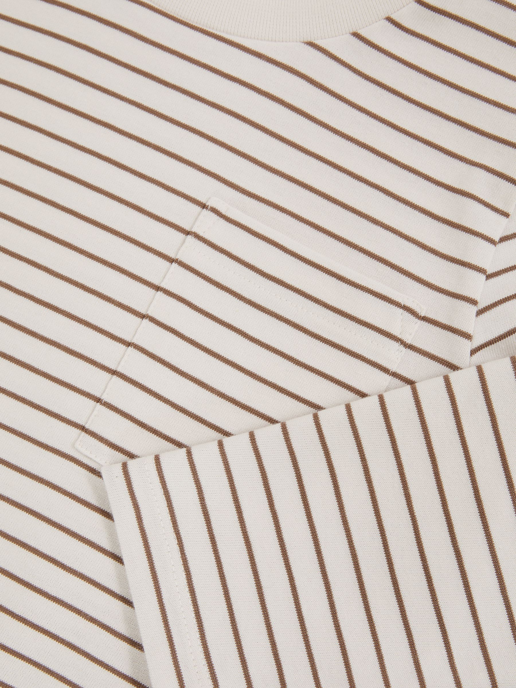 9-13 yrs Stretch-Cotton Stripe T-Shirt in Off White/Camel