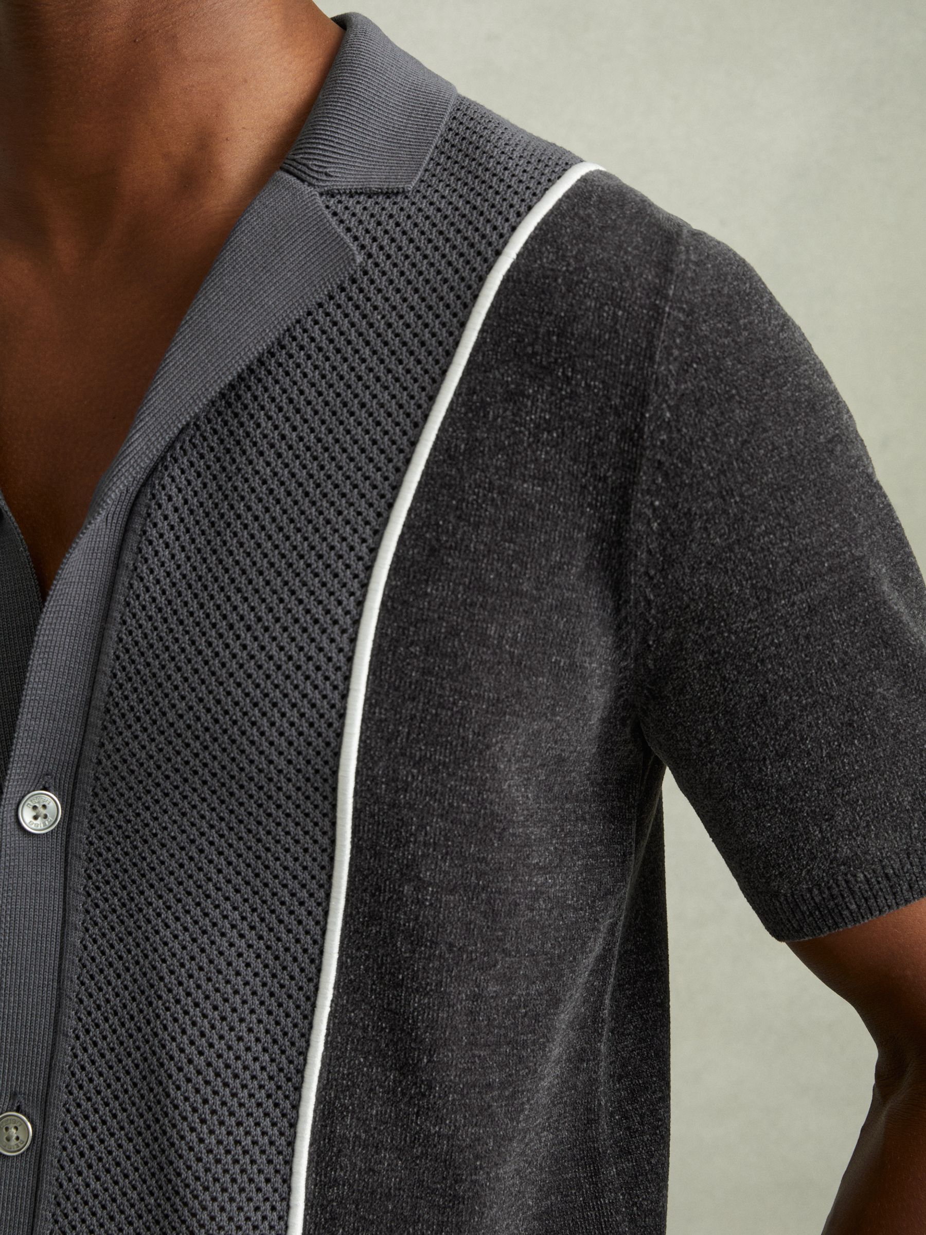 Hybrid Velour Cuban Collar Shirt in Steel Blue