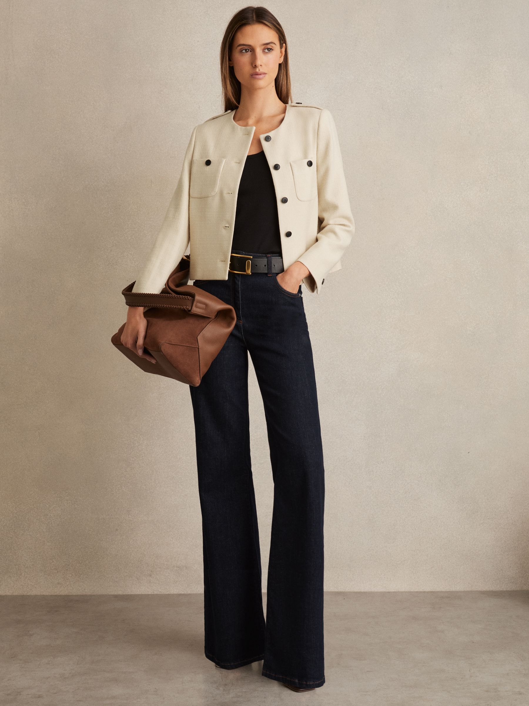 Wool Cropped Jacket in Cream