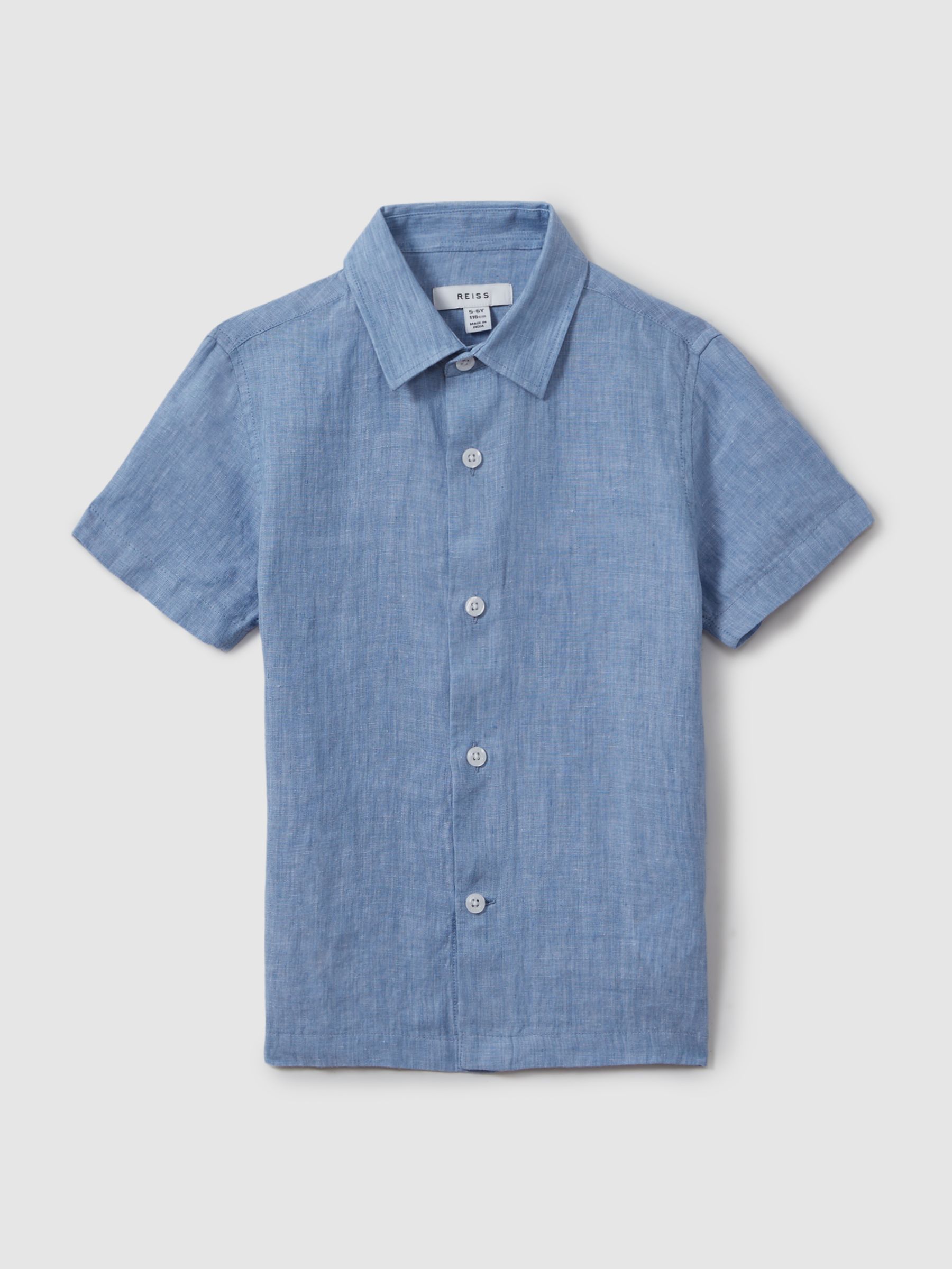 3-9 yrs Linen Short-Sleeve Shirt in Sky Blue