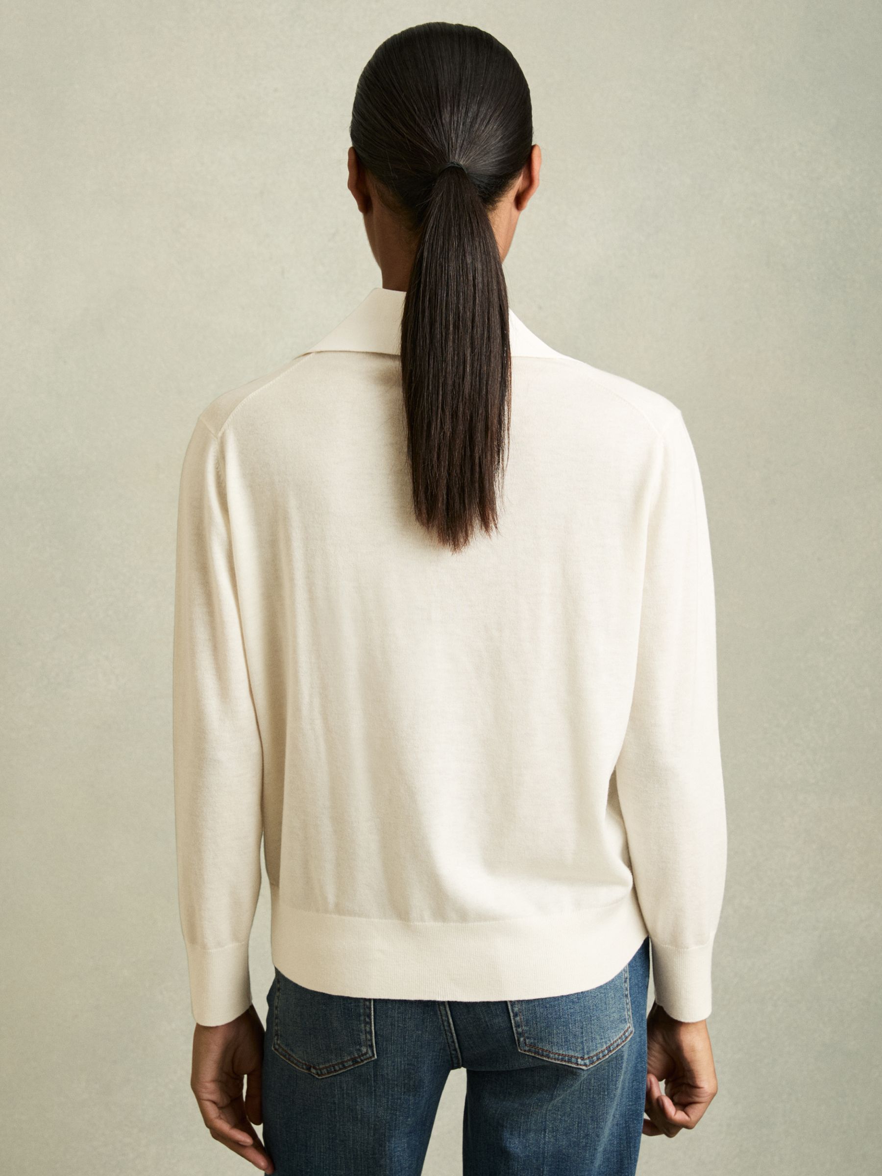 Wool Collared Cricket Jumper in Ivory