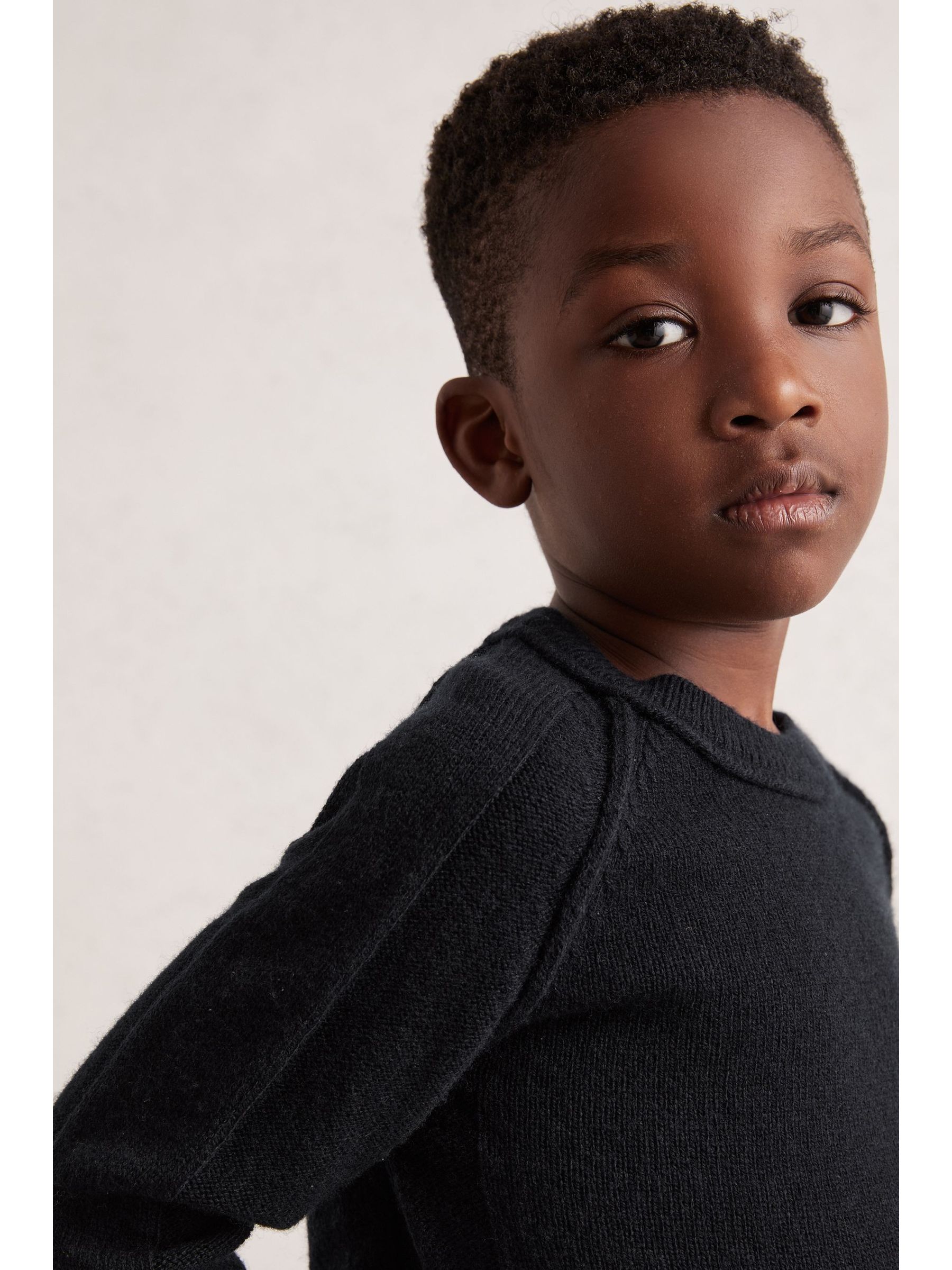 13-14 yrs Wool-Cashmere Reverse-Seam Jumper in Navy