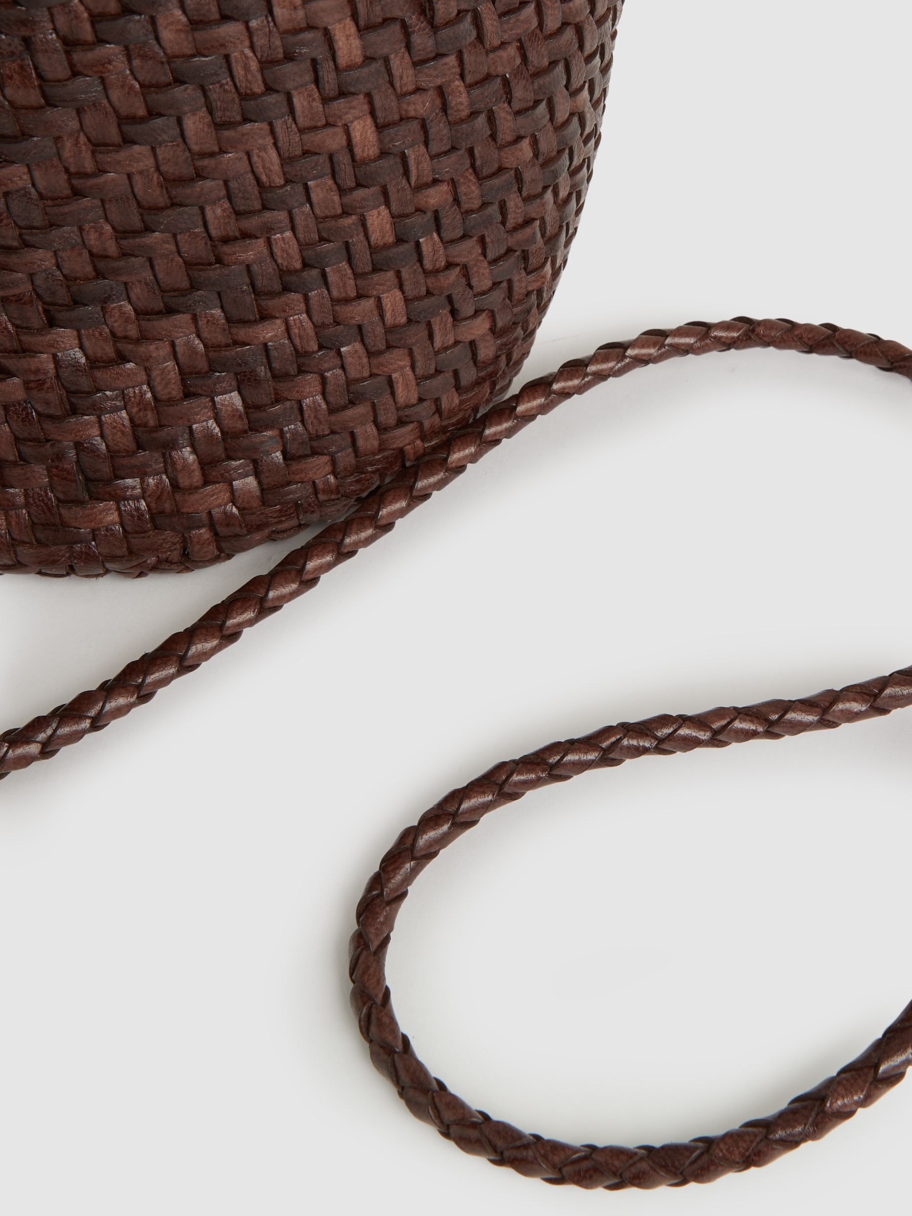 Leather Woven Mini Tote Bag in Chocolate