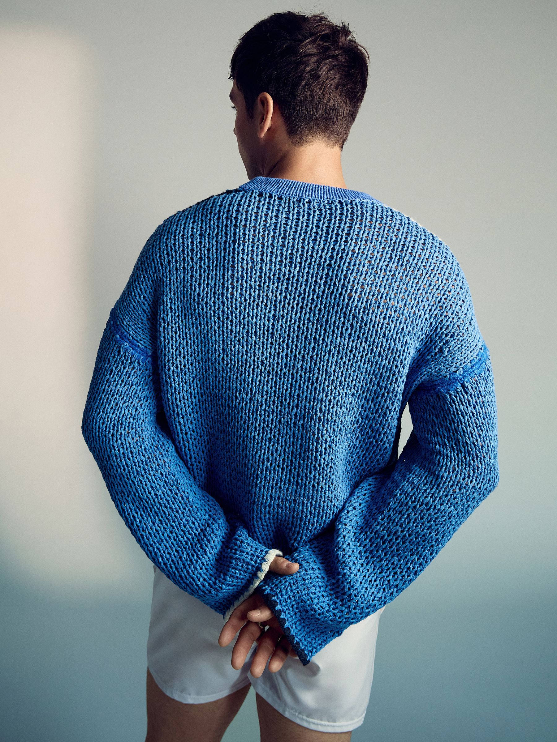 Reiss | Tom Daley Chunky Knit Jumper in Soft Blue