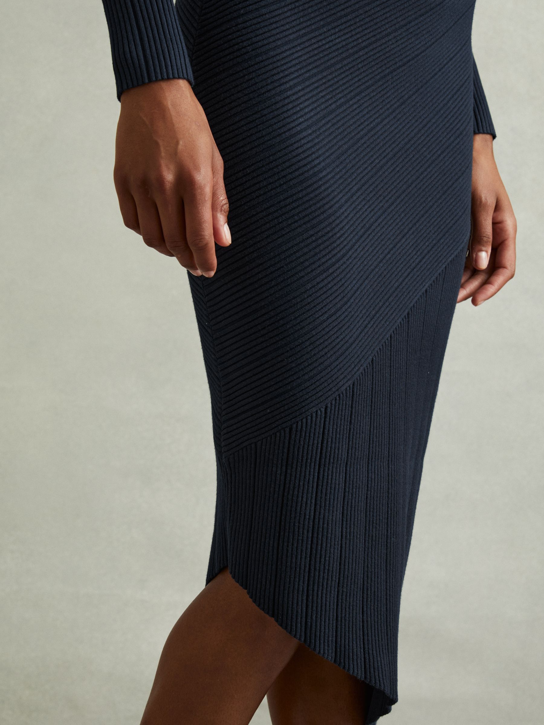 Knitted Colourblock Asymmetric Midi Dress in Teal