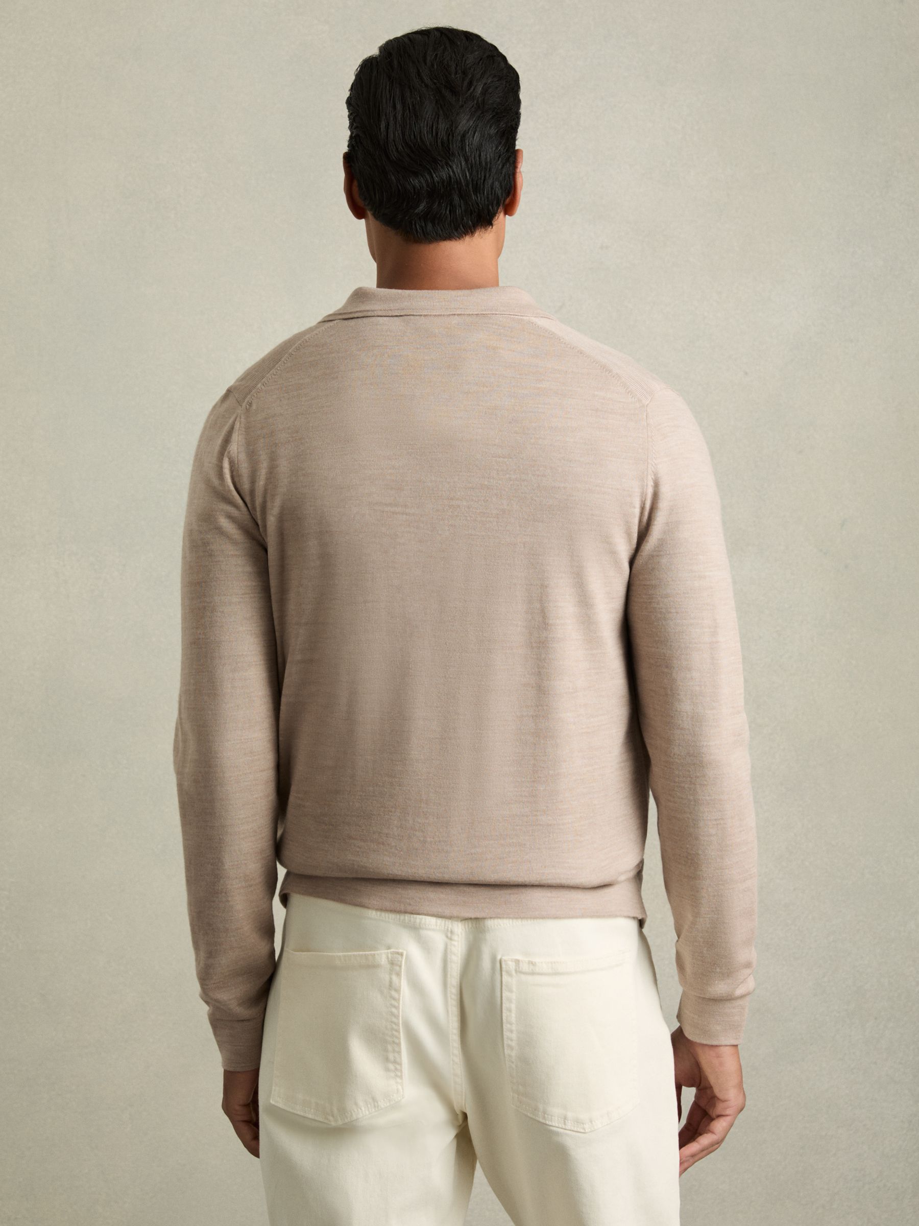 Merino Wool Button-Through Cardigan in Wheat Melange