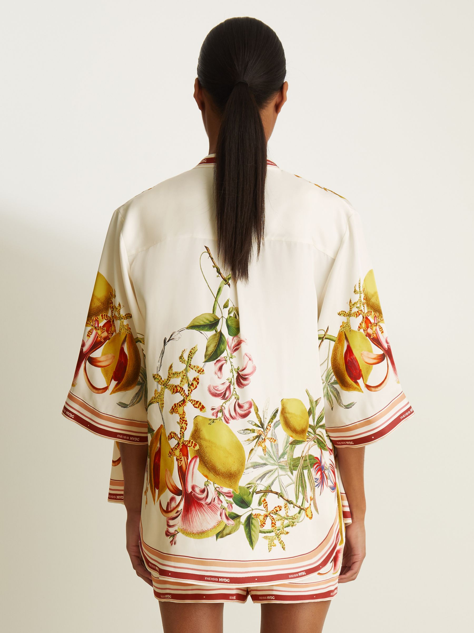 Reiss | NYBG Satin Floral-Print Shirt in Ivory