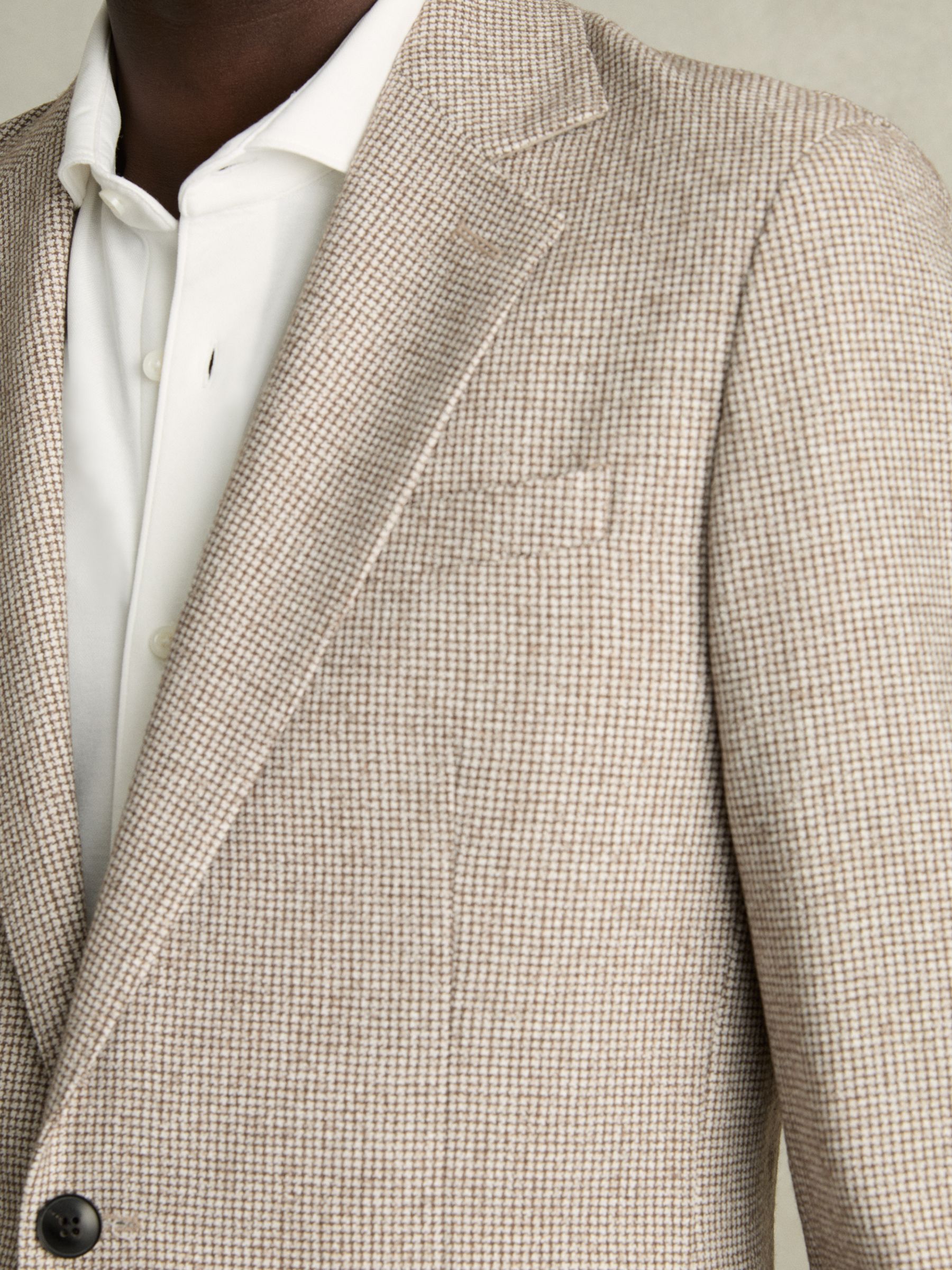 Single-Breasted Blazer with Wool in Puppytooth Check in Taupe/Off White