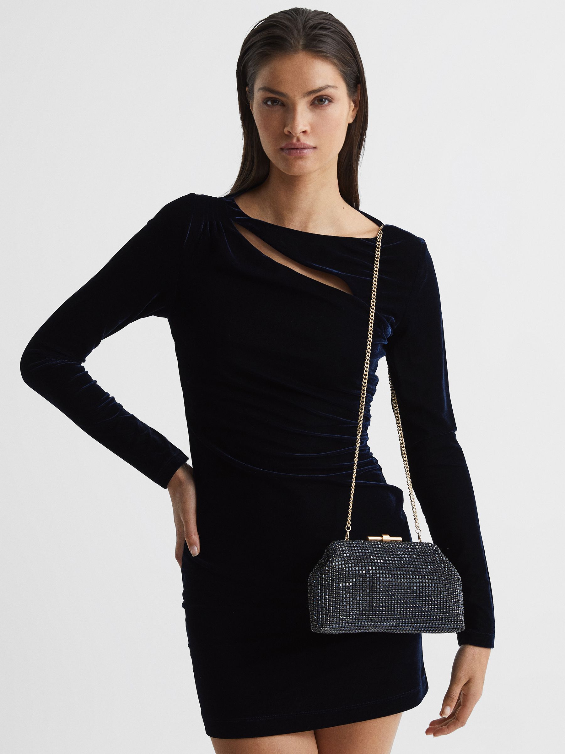 Embellished Clutch Bag in Navy