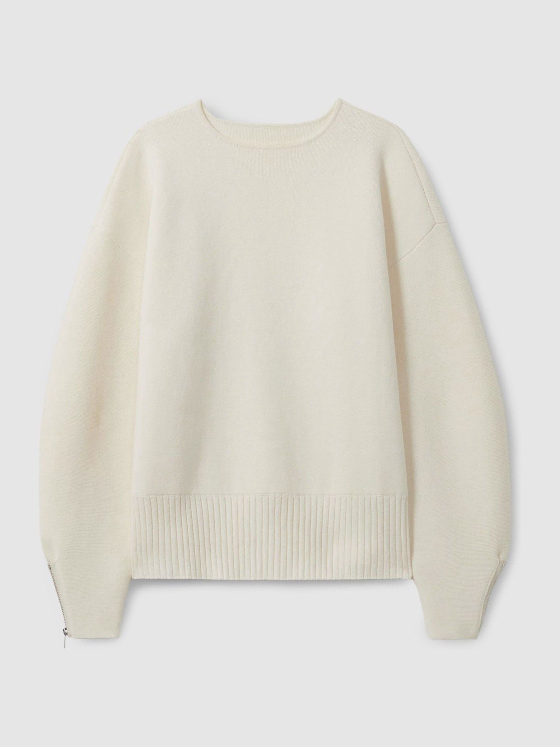 Florere Wool Blend Boxy Blouson Sleeve Jumper in Vanilla