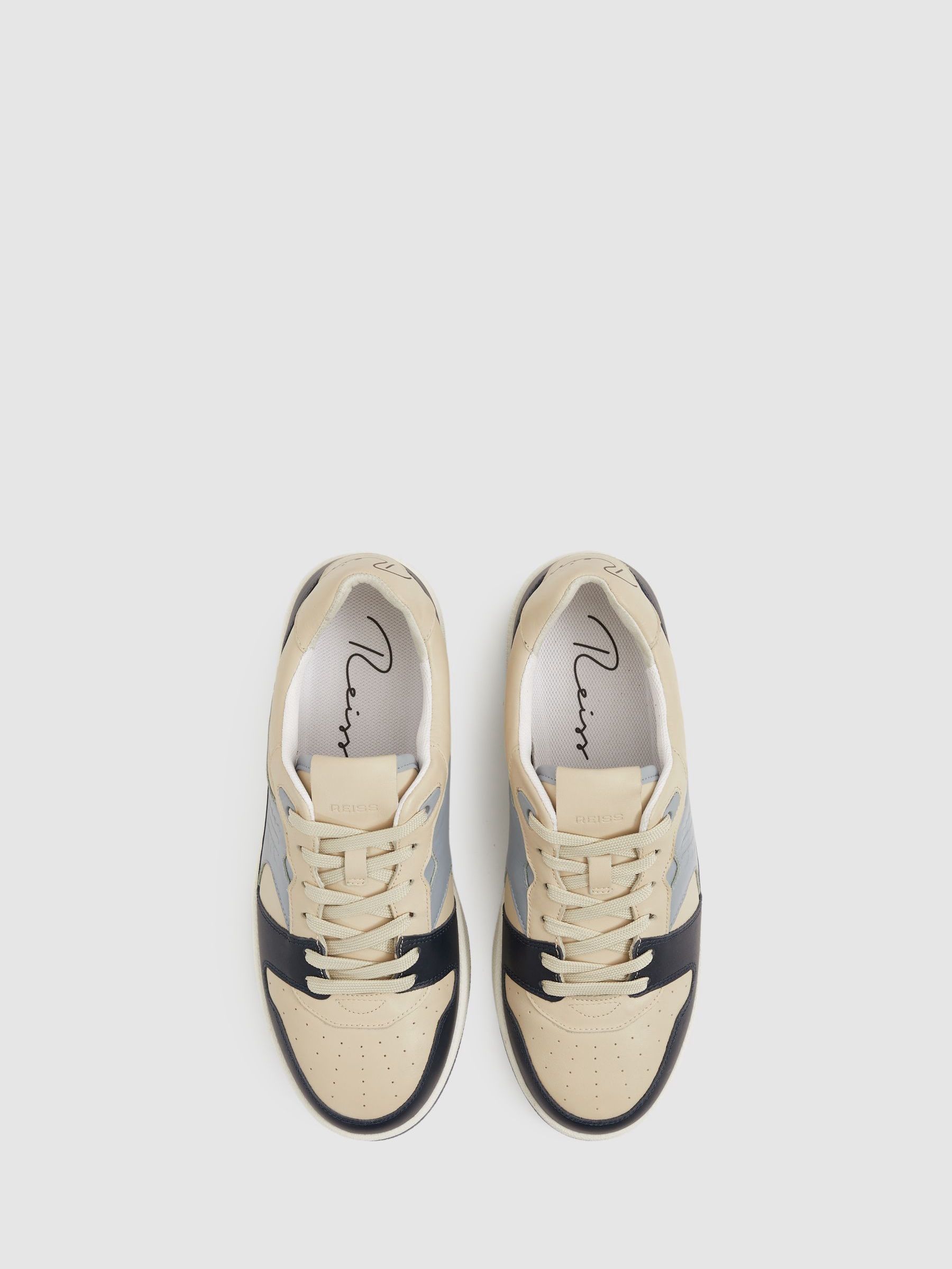 Leather Lace Up Trainers in Blue/Stone