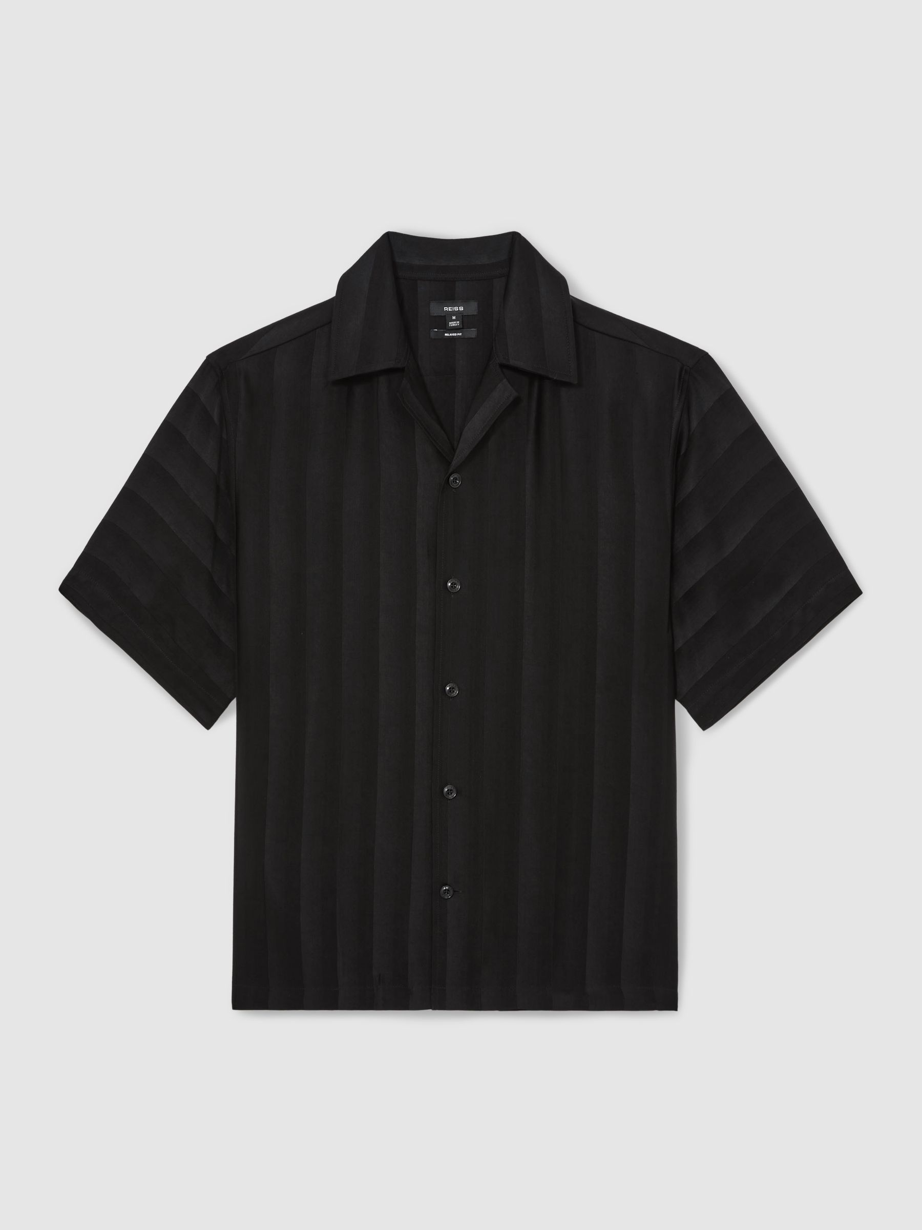 Jacquard Stripe Cuban Collar Shirt in Black