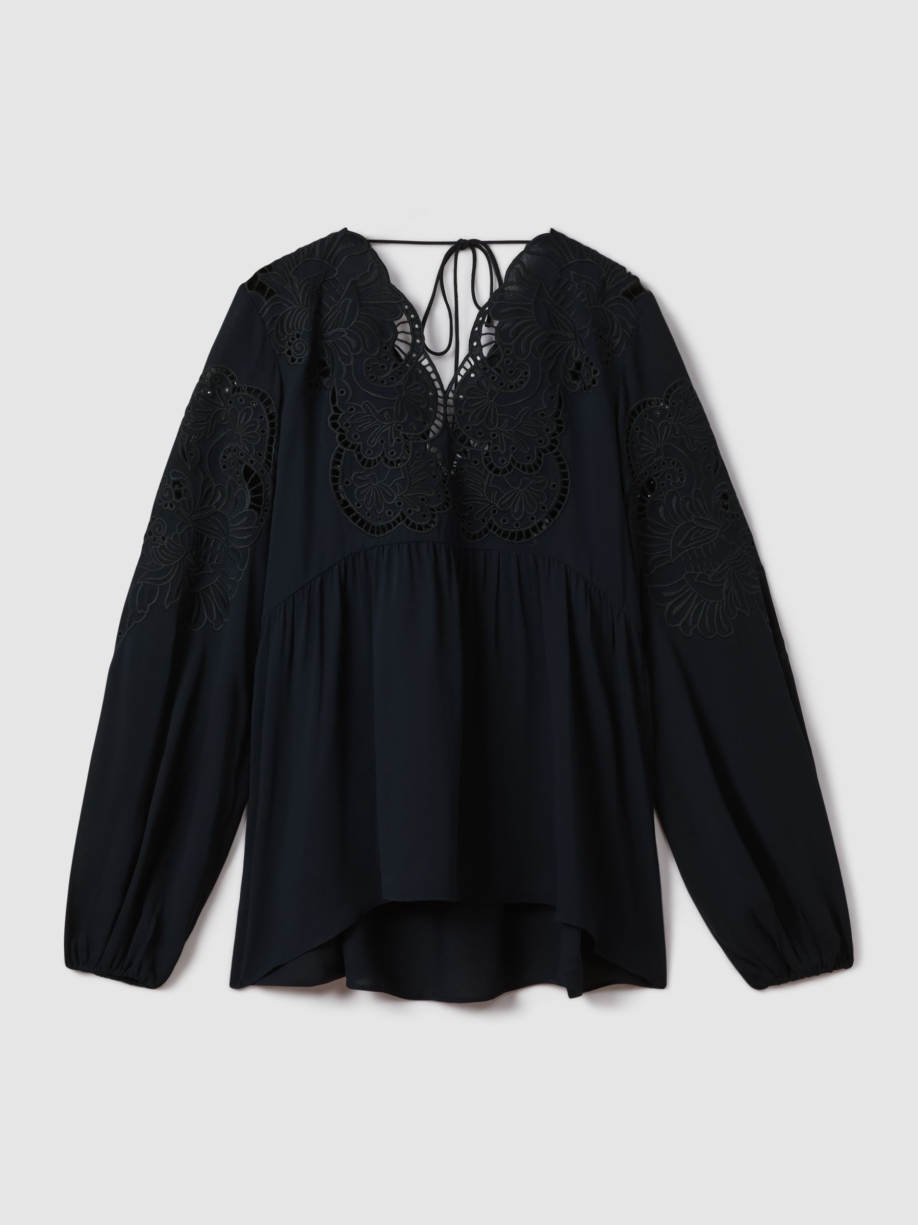 Lace Cut-Out Blouse in Navy