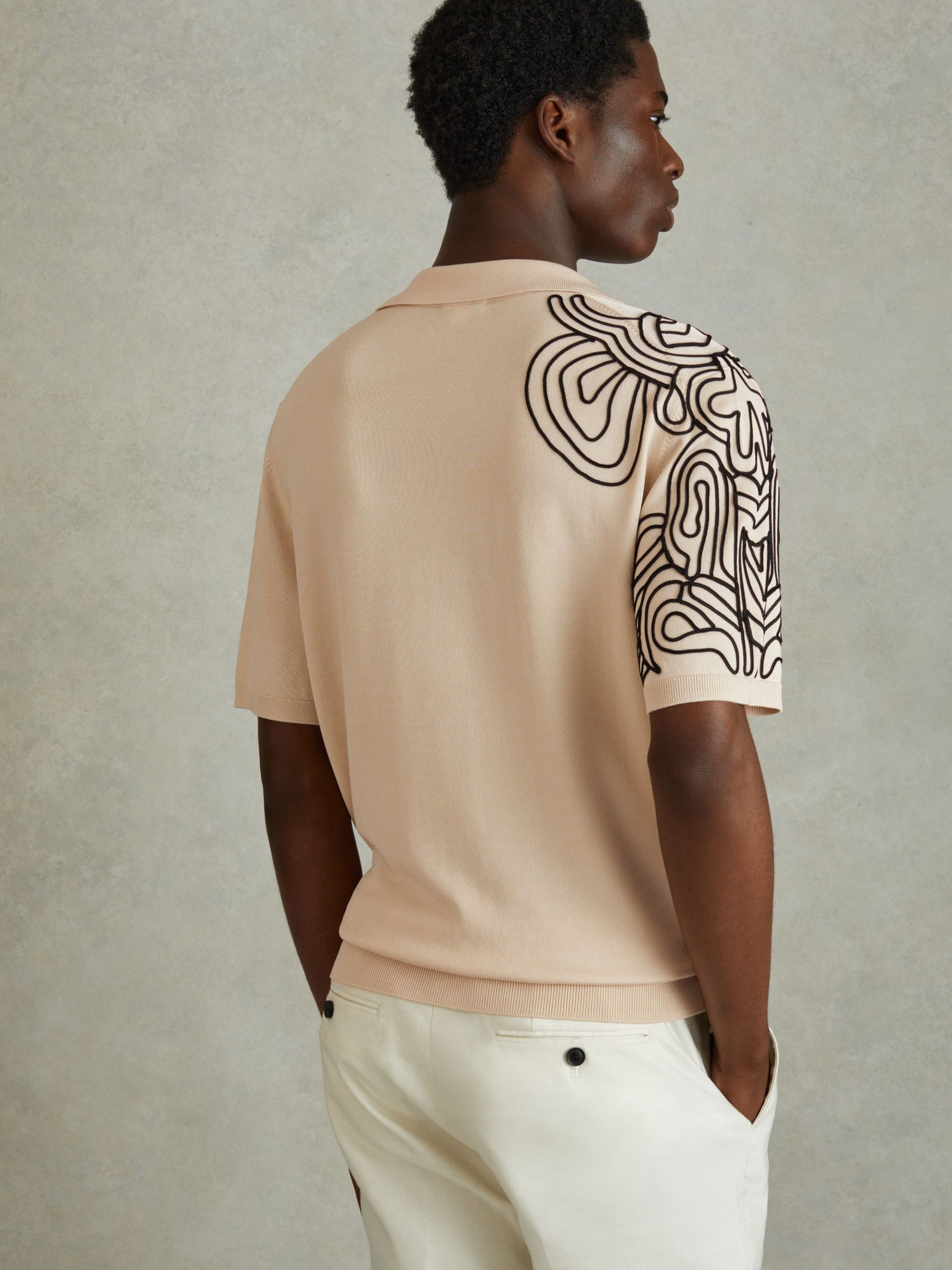 Jersey Embroidered Cuban Collar Shirt in Cream