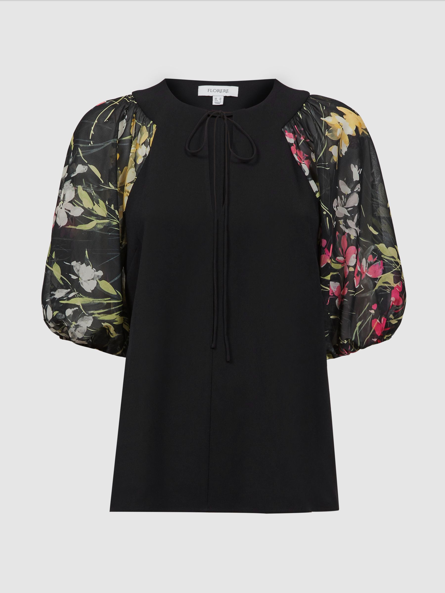 Florere Floral Puff Sleeve Top in Black