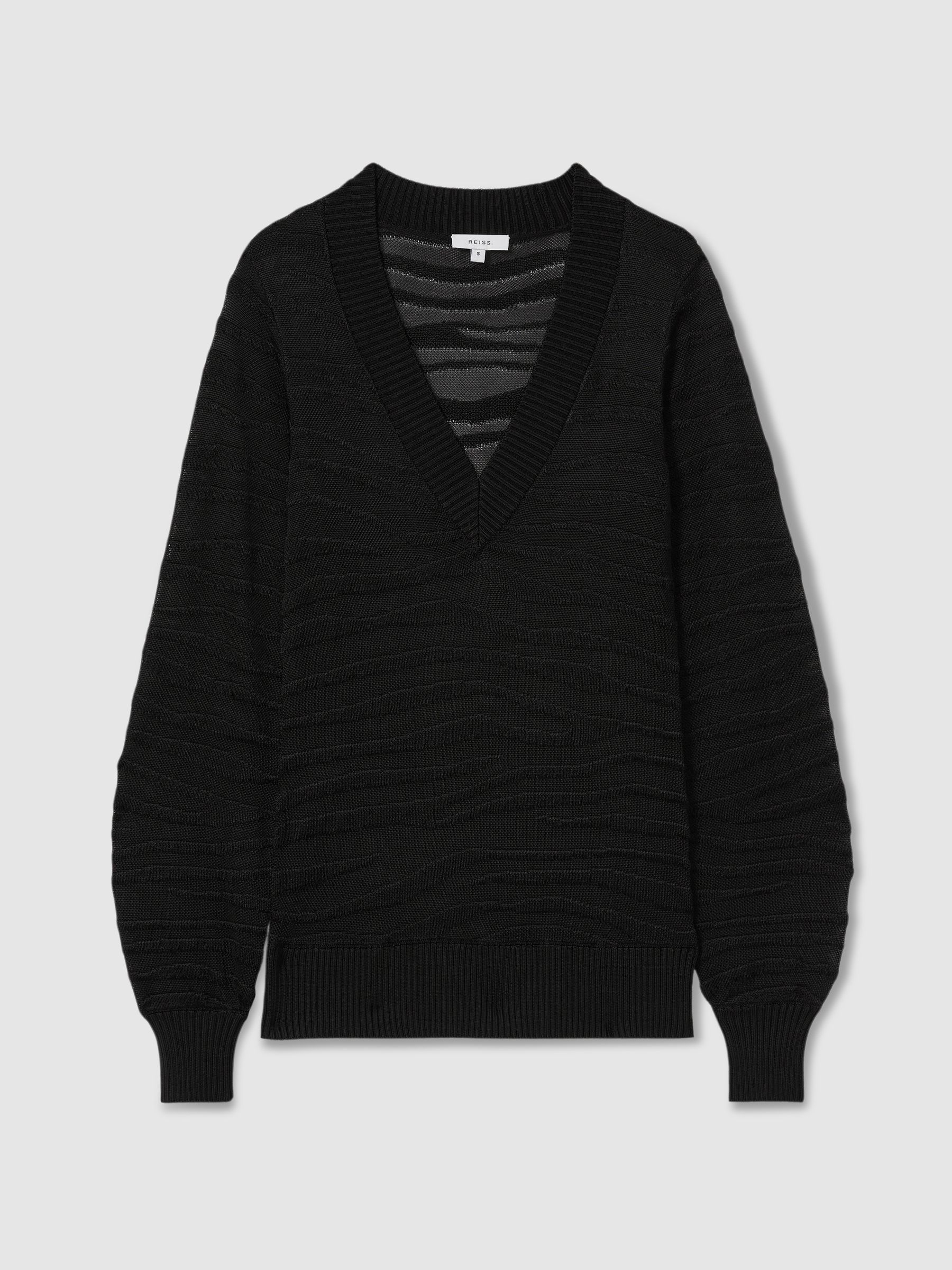 Striped V-Neck Jumper in Black