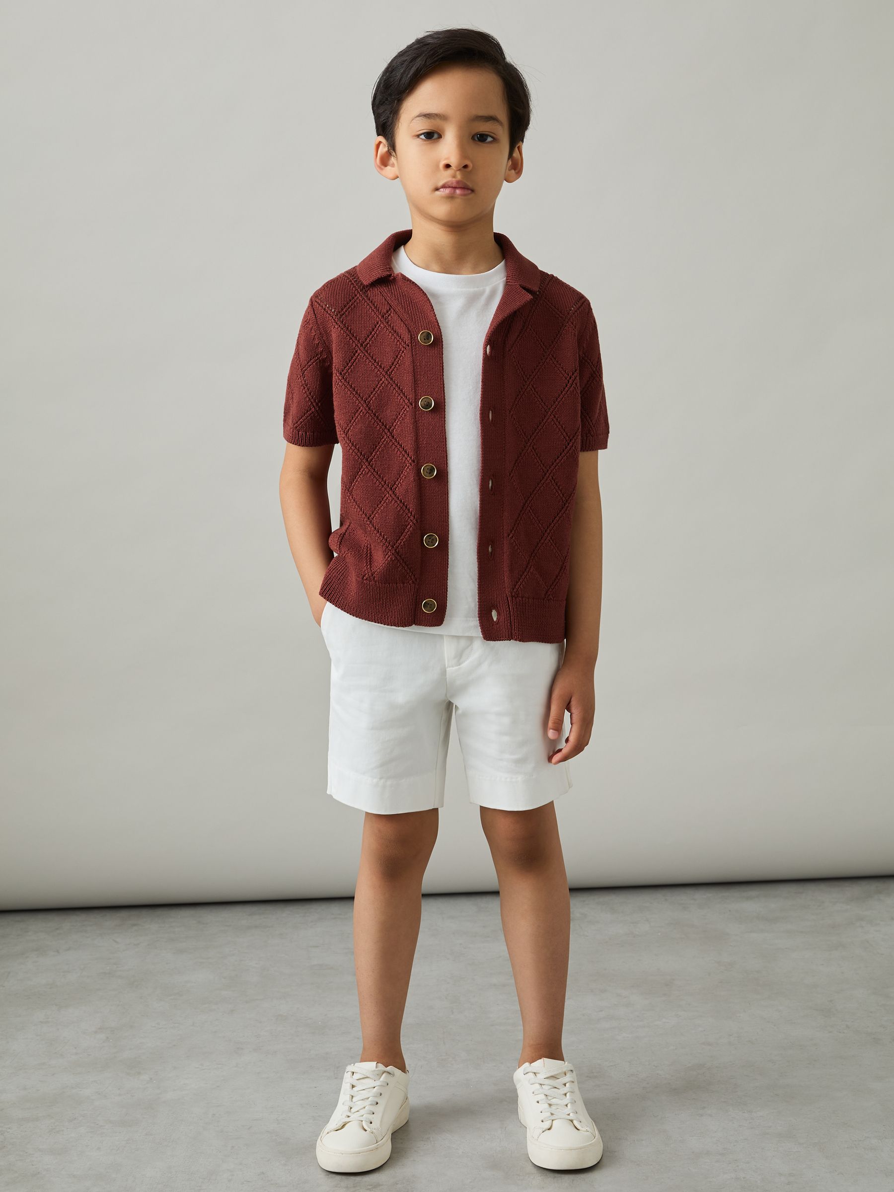 3-9 yrs Cotton Blend Diamond Knit Shirt in Paprika Red