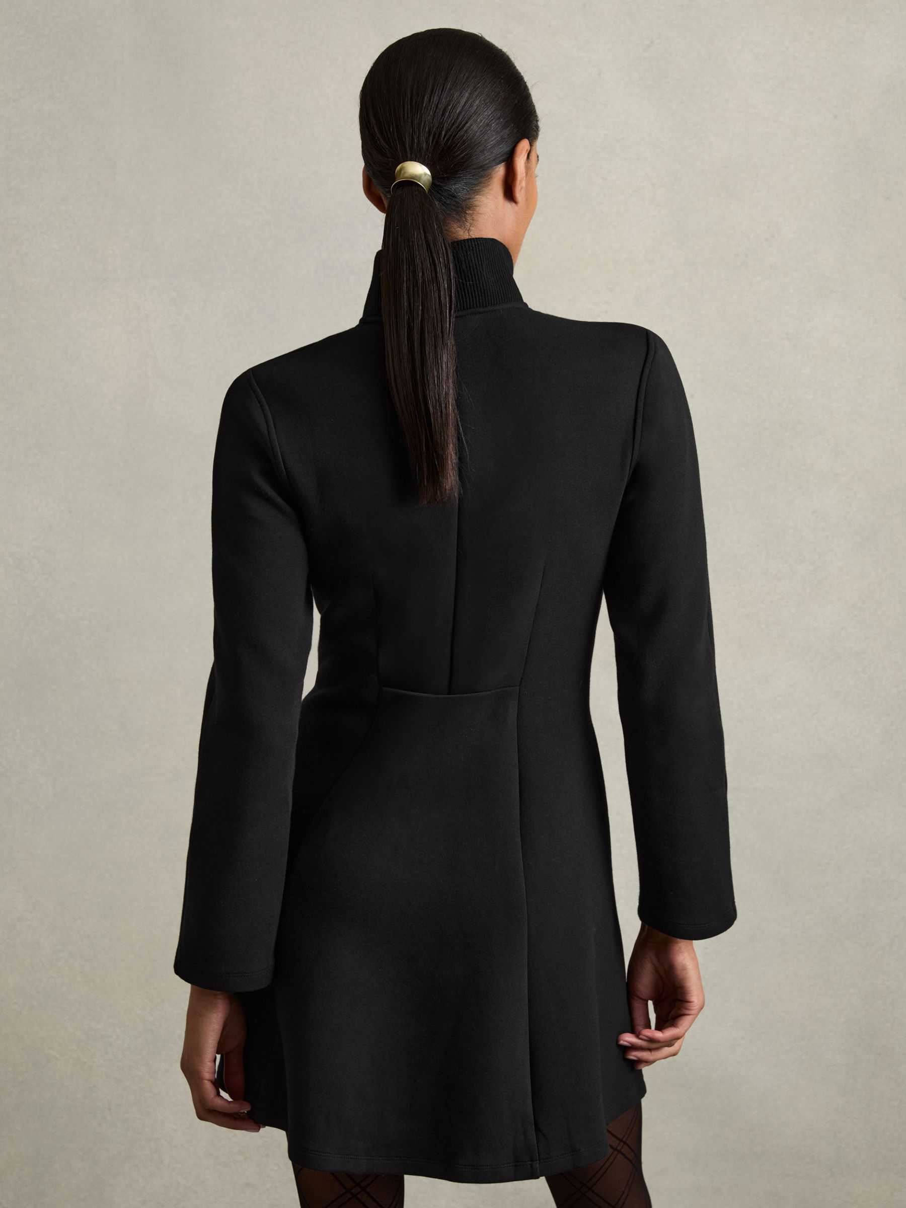ZIp-Neck Interlock-Jersey Dress in Black