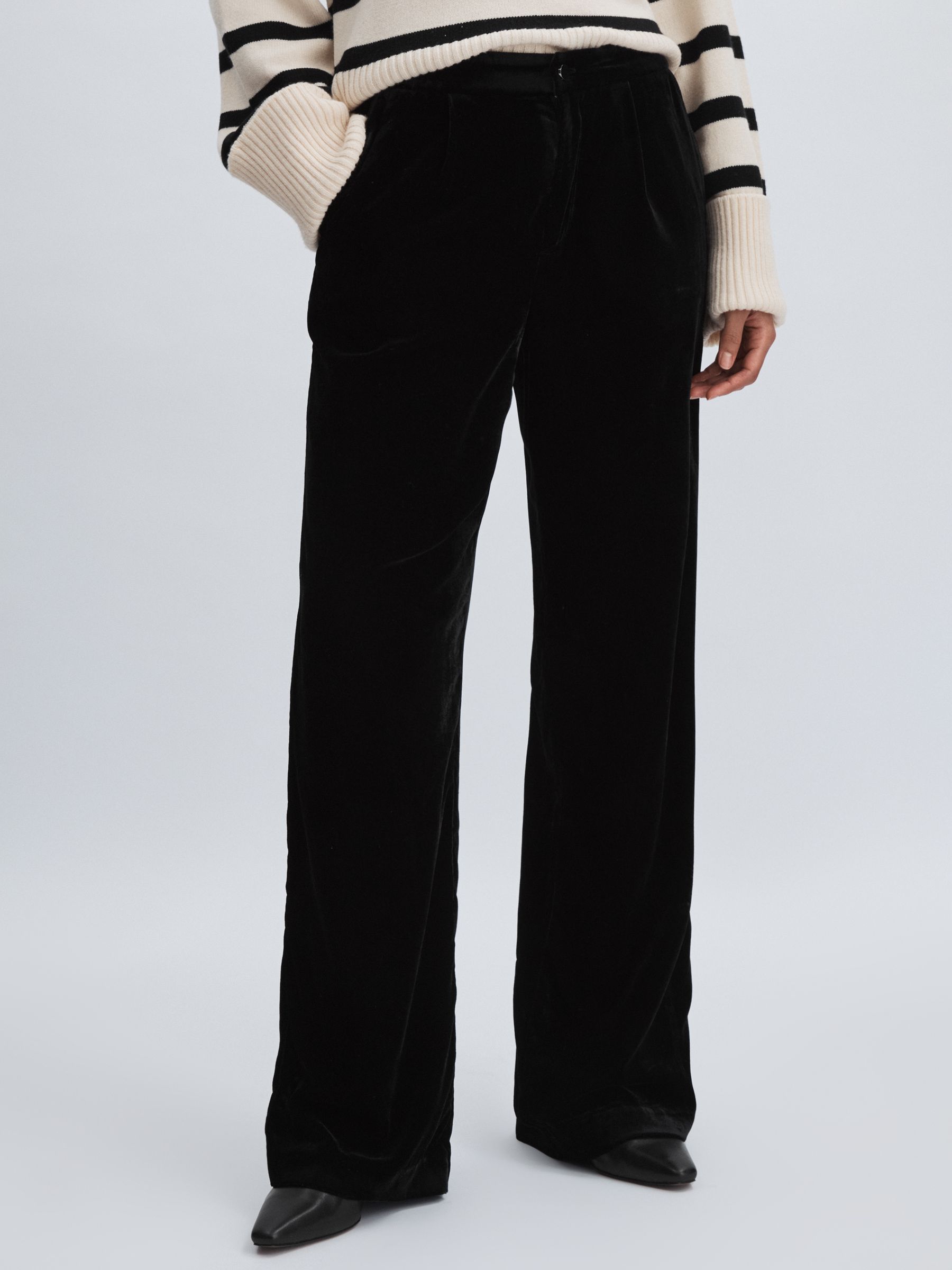 Paige Velvet Wide-Leg Trousers in Black