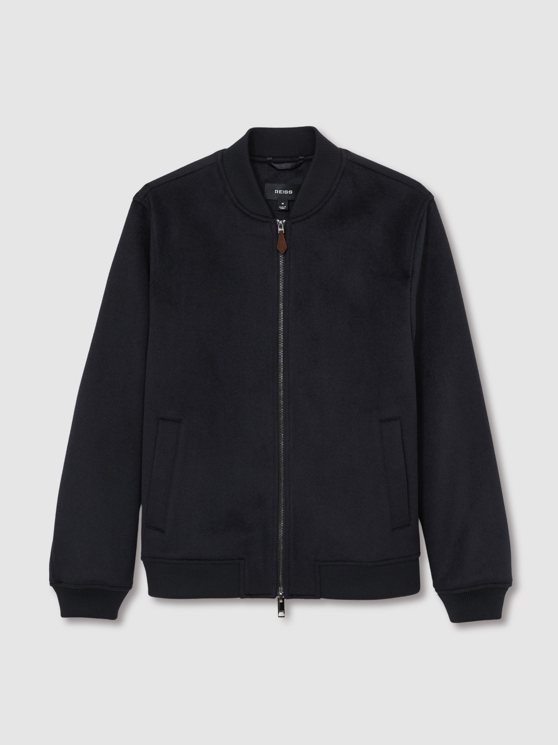 Brushed Wool-Blend Bomber Jacket in Navy