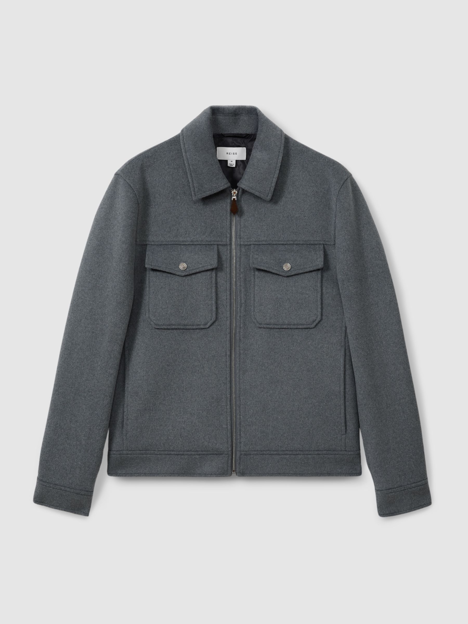 Zip-Through Trucker Jacket with Wool in Sky Blue Melange