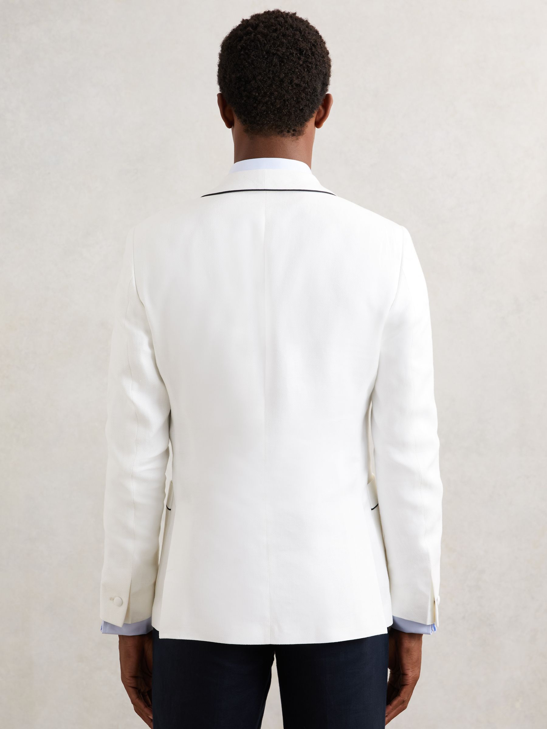 Single-Breasted Blazer with Linen in Ivory White