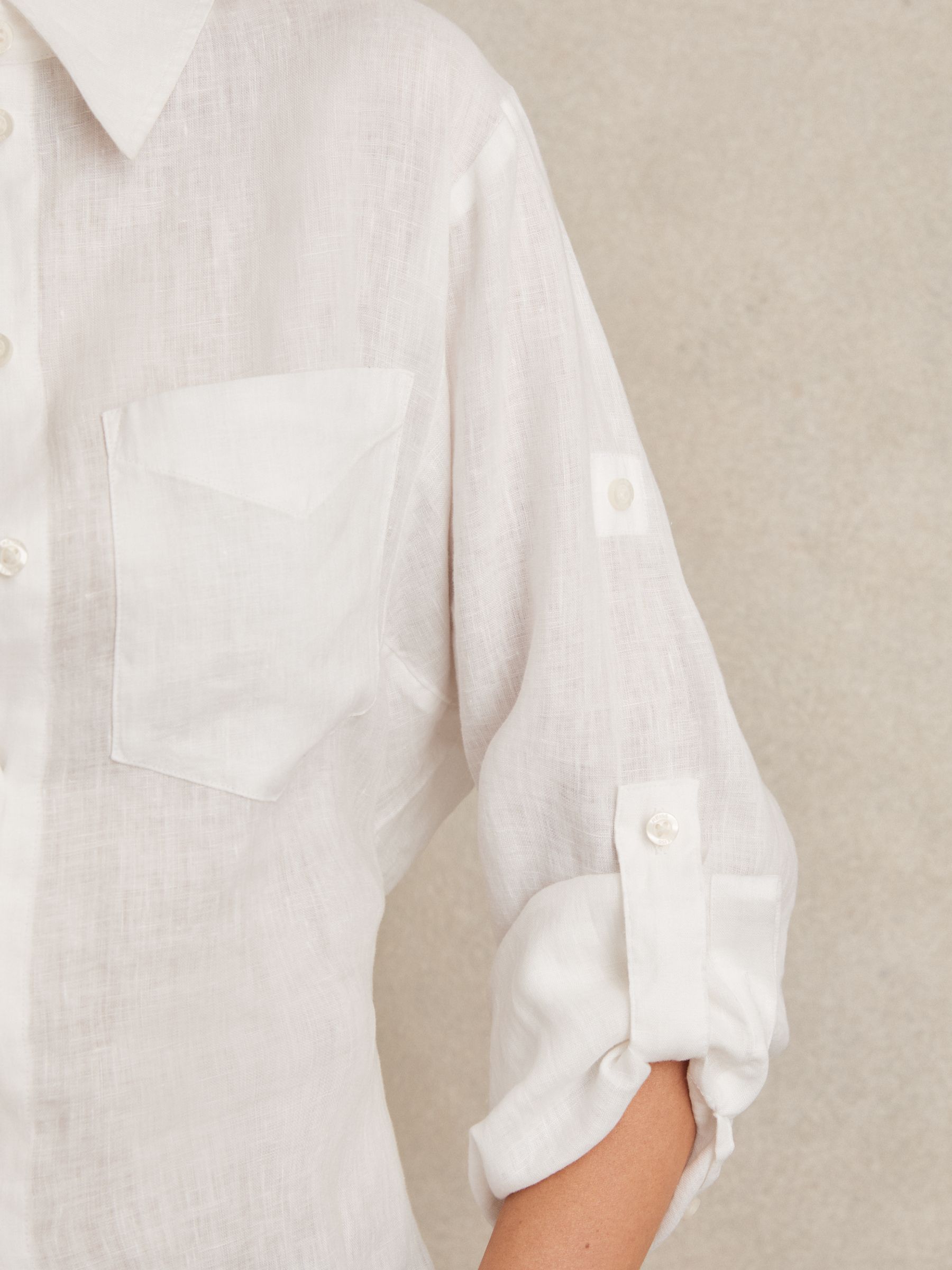 Linen Tie-Back Shirt in White