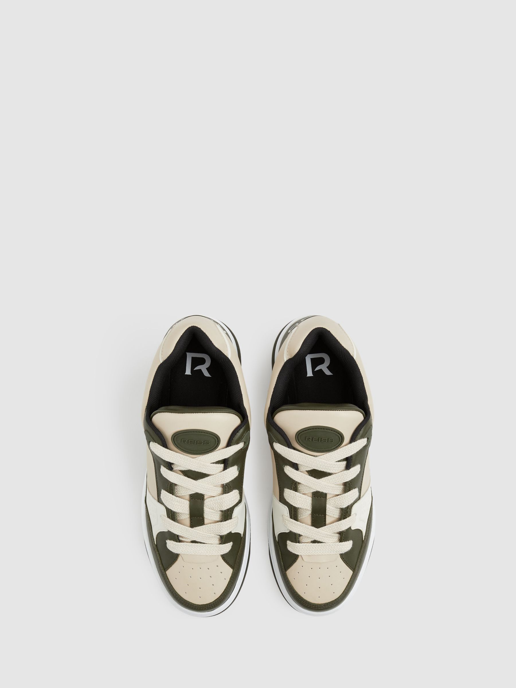 Panelled Leather Trainers in Green