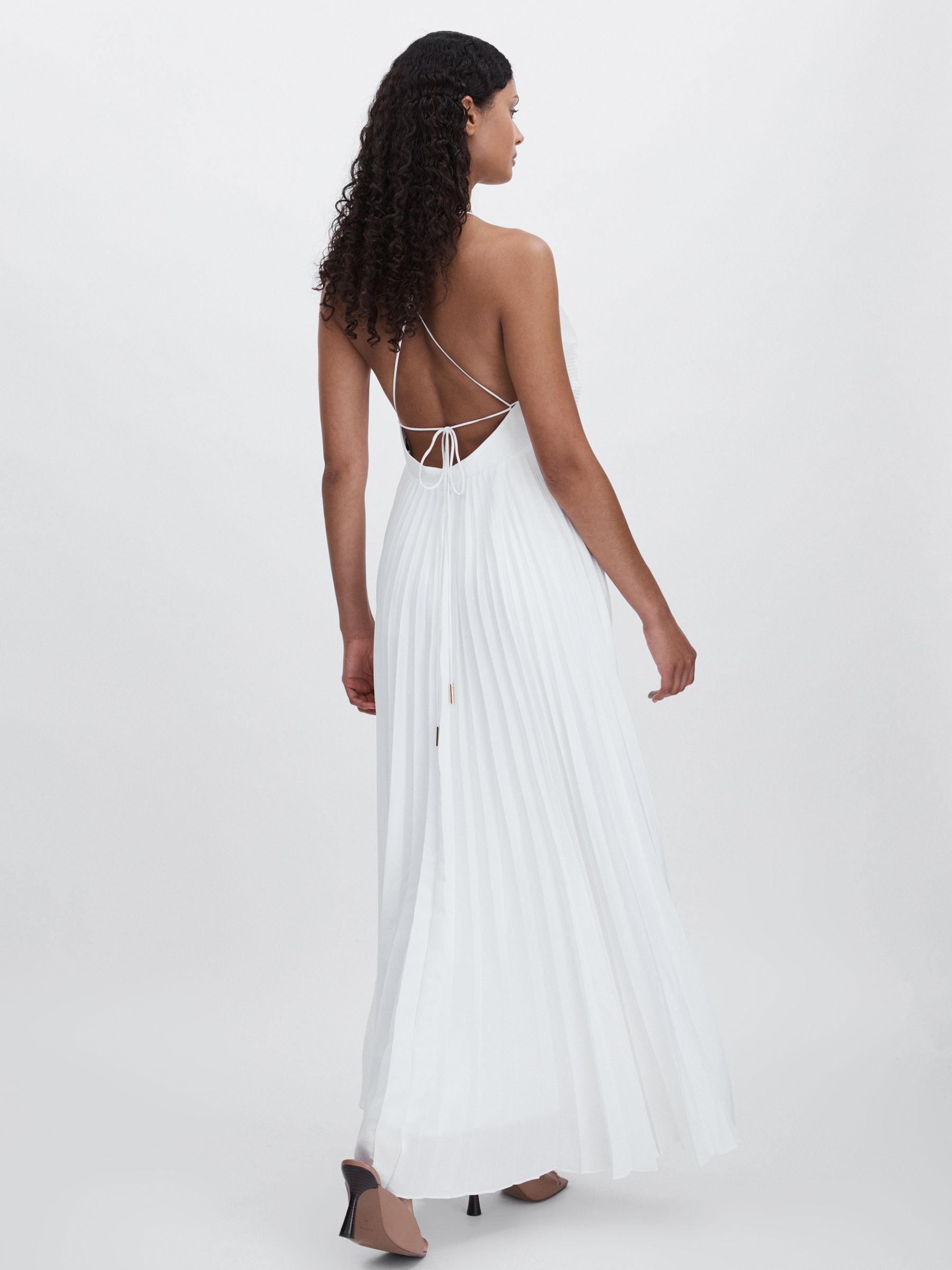 Acler Satin Pleated-Ruffle Maxi Dress in Ivory