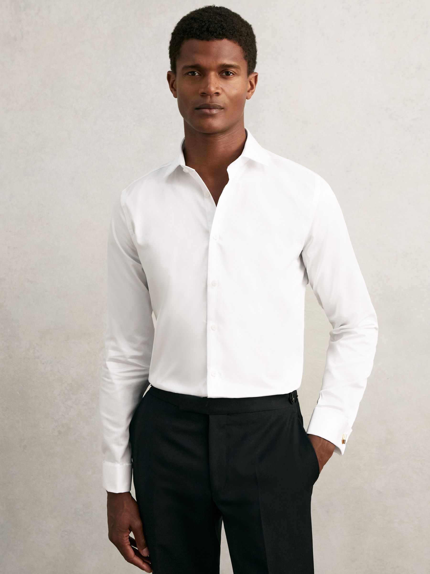 Regular Fit Cotton-Sateen Shirt in White