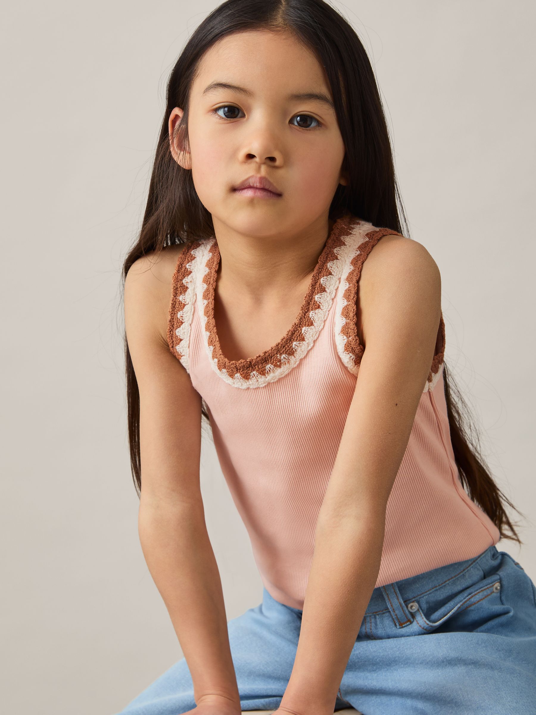 4-9 yrs Cotton Crochet-Trim Vest in Pink