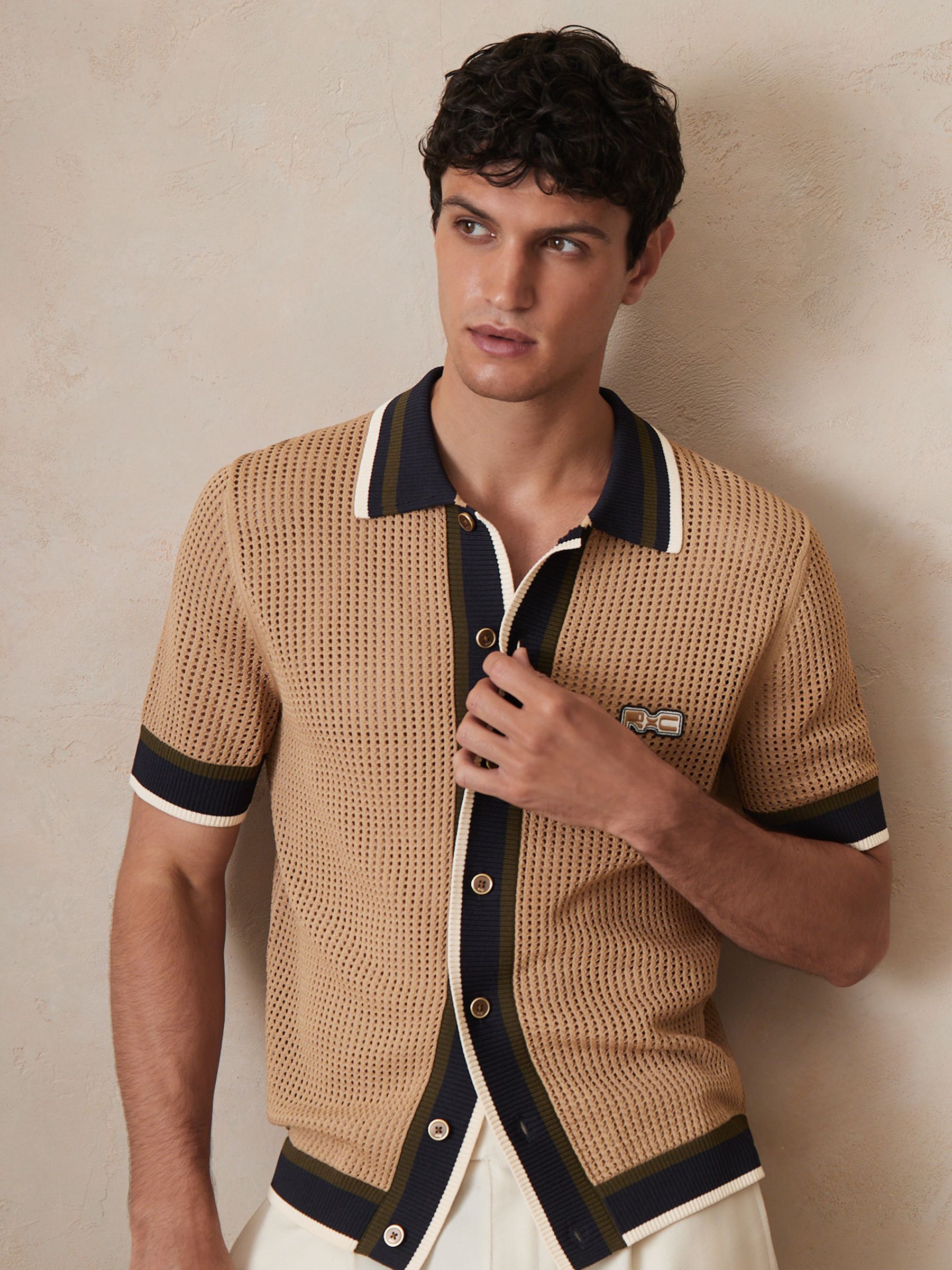 Reiss | Ché Crochet Tipped Shirt in Camel