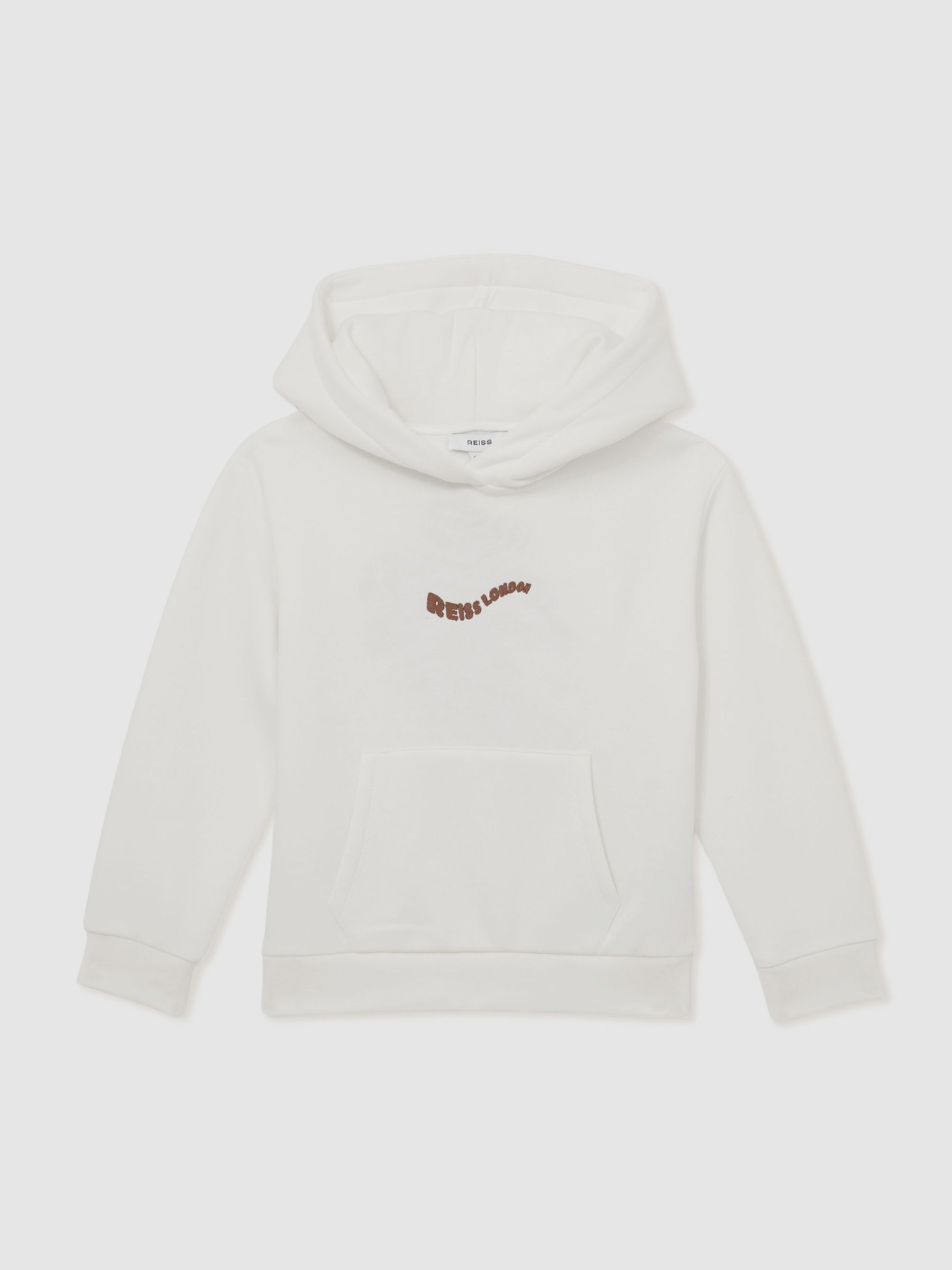 9-13 yrs Cotton-Blend Palm-Embroidered Hoodie in Off White