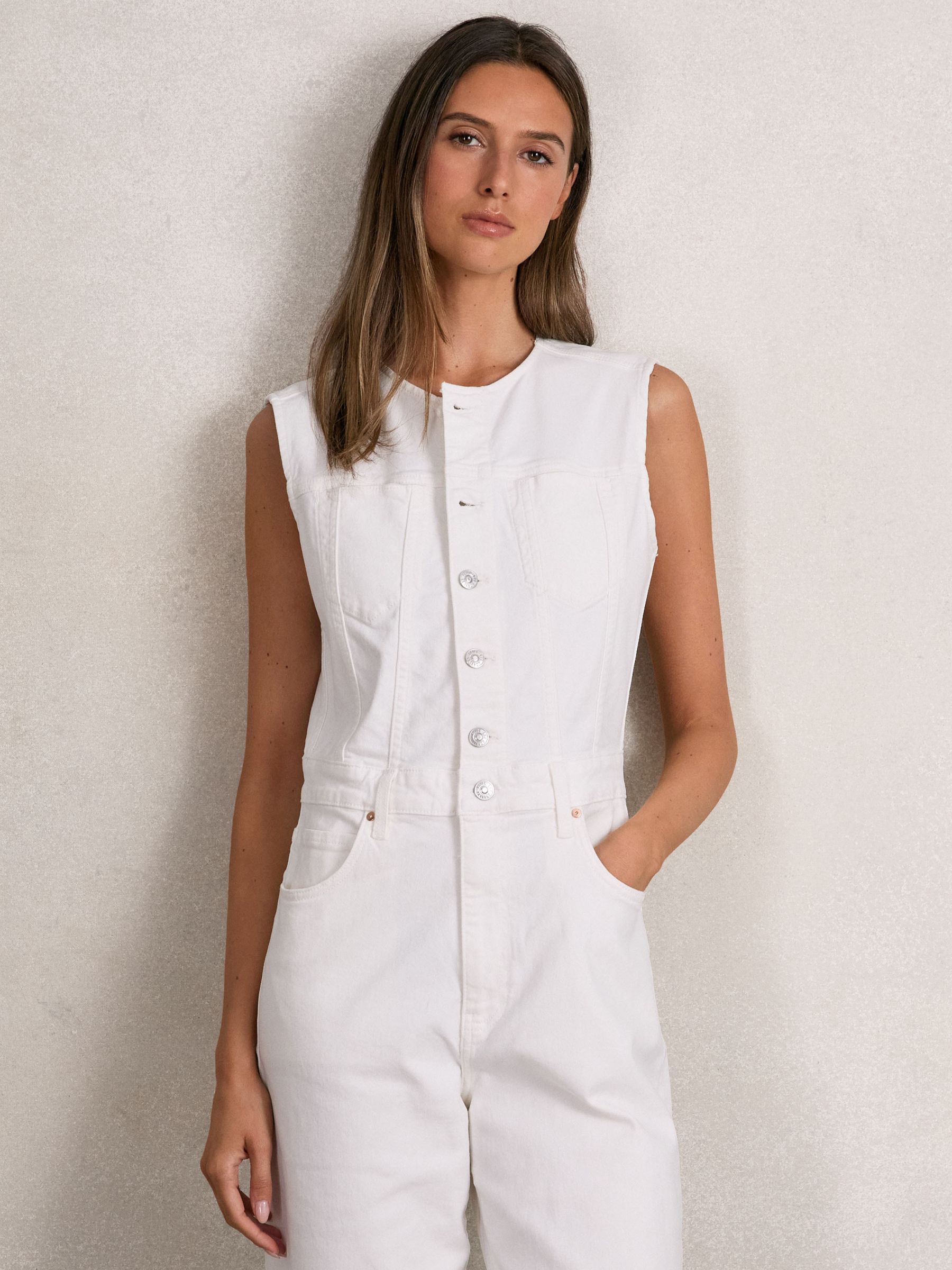 Paige Denim Straight Leg Jumpsuit in Ecru