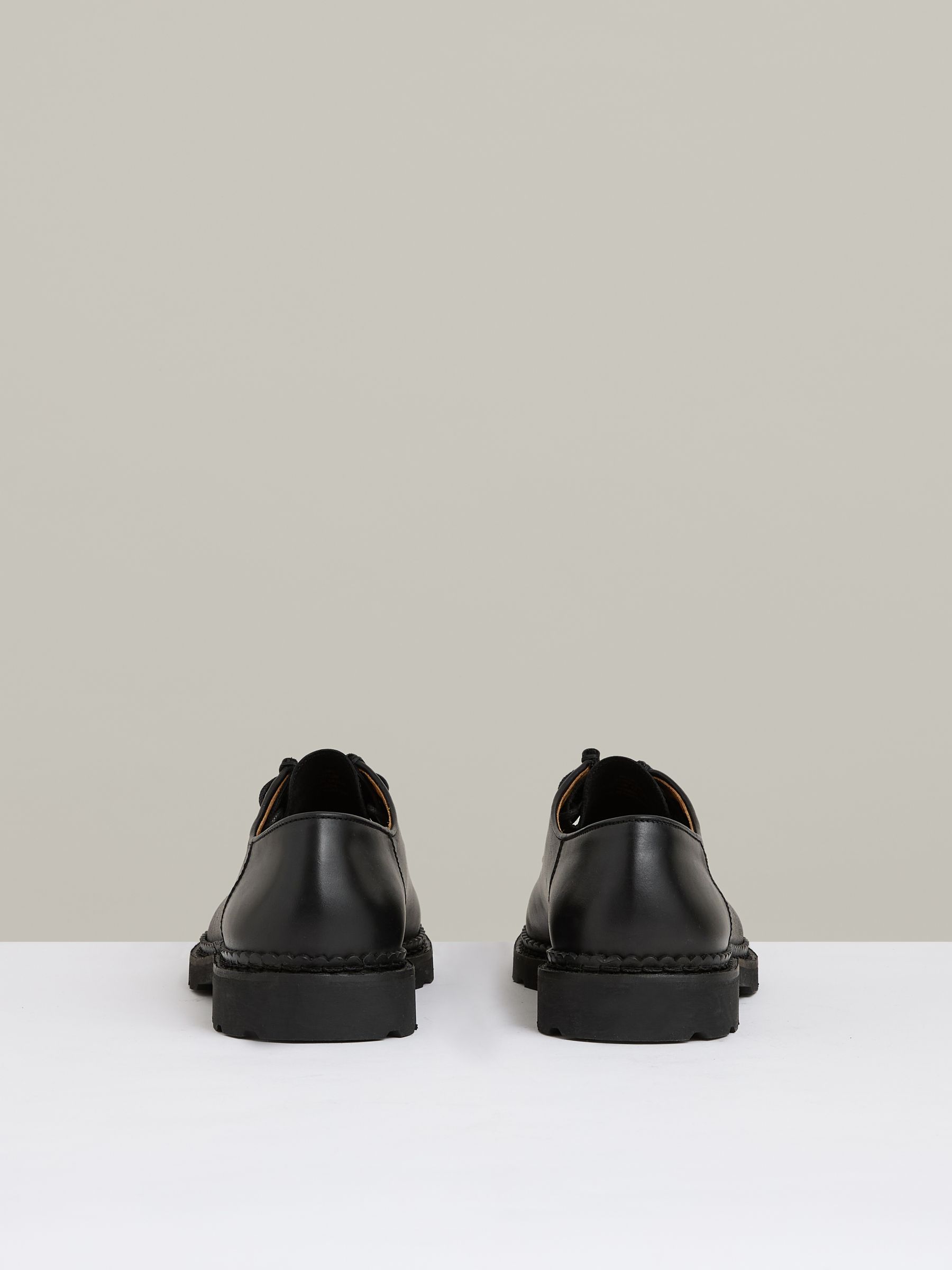 Leather Moccasin-Toe Lace-Up Shoes in Black