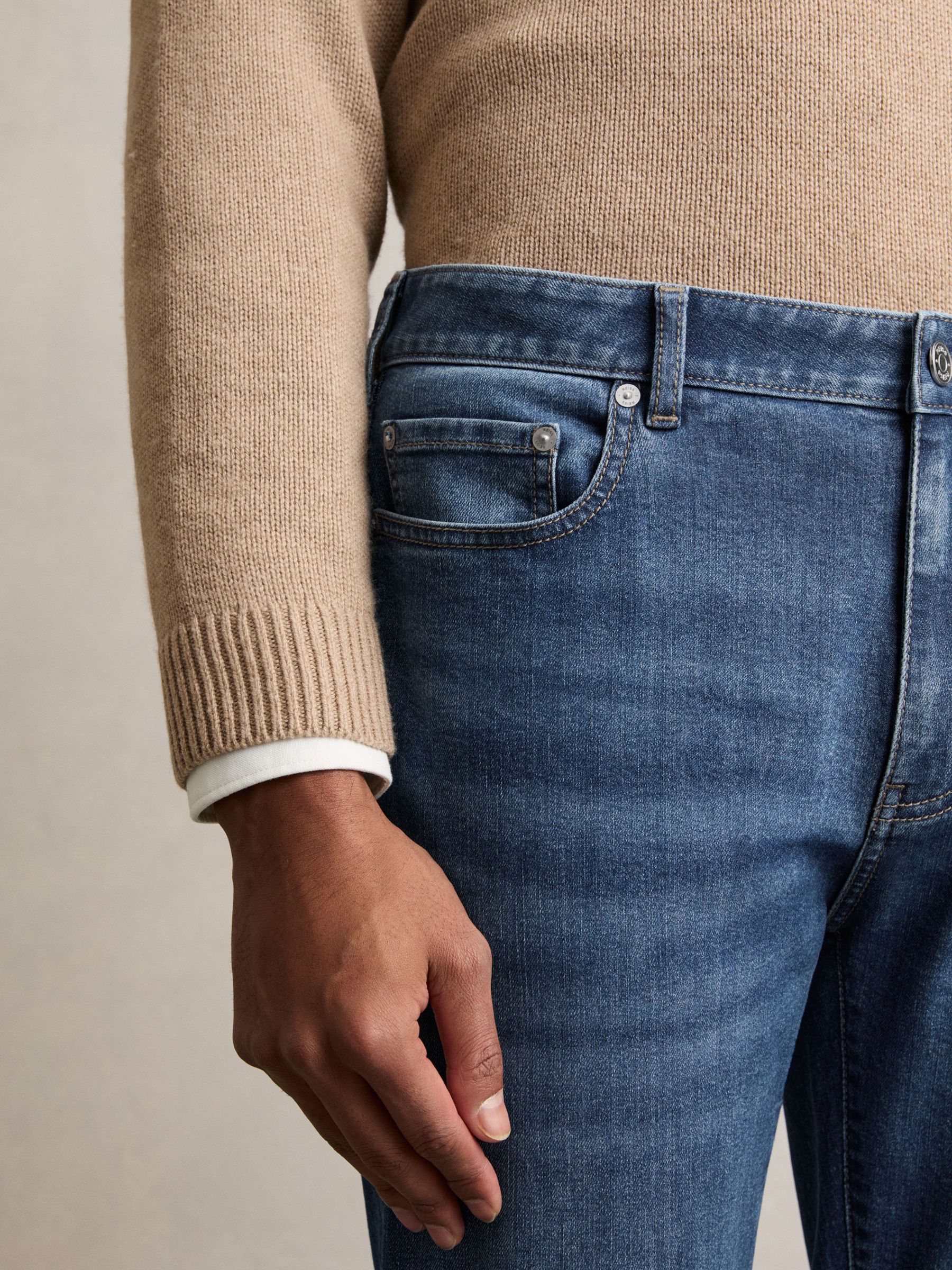 Tapered Slim-Fit Jeans in Mid Blue Wash