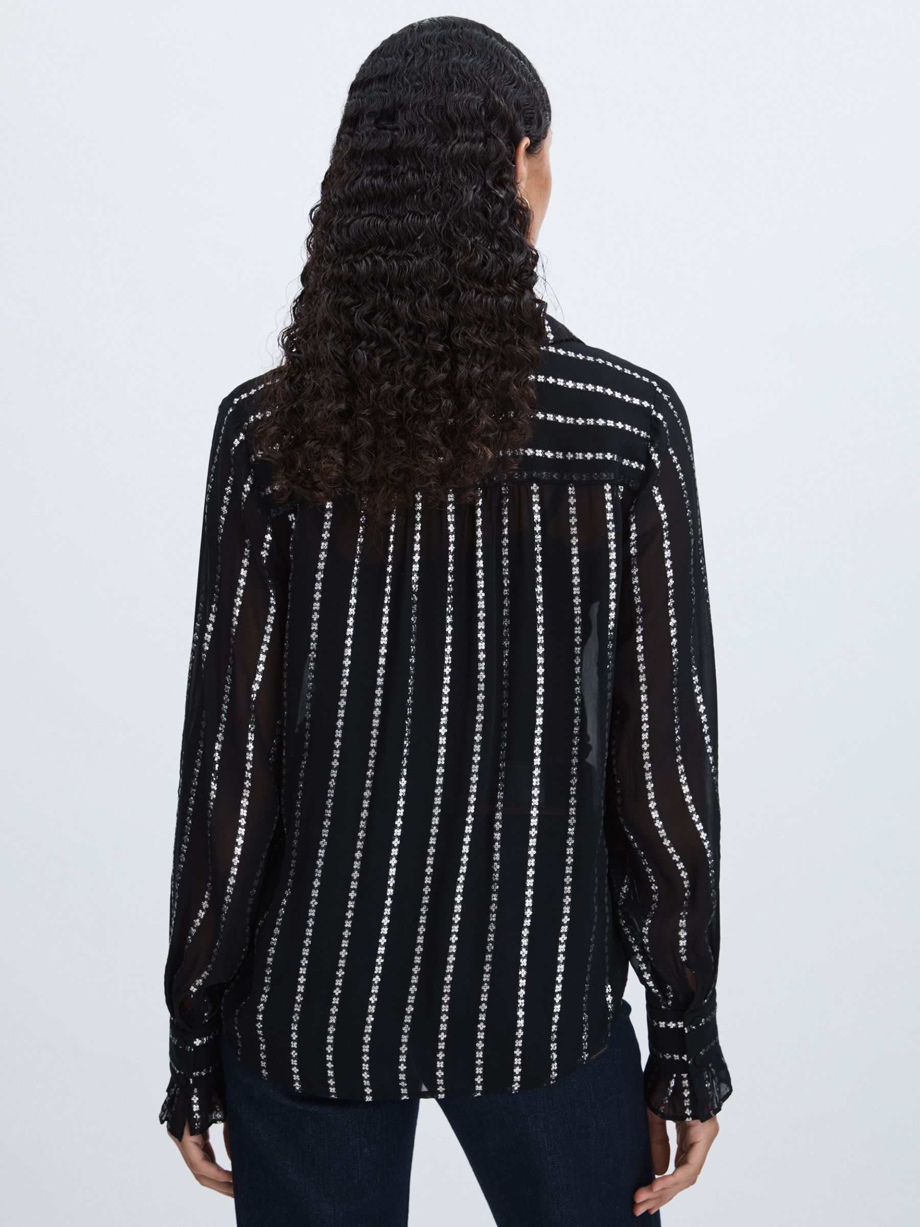 Paige Sheer Floral-Stripe Blouse in Black