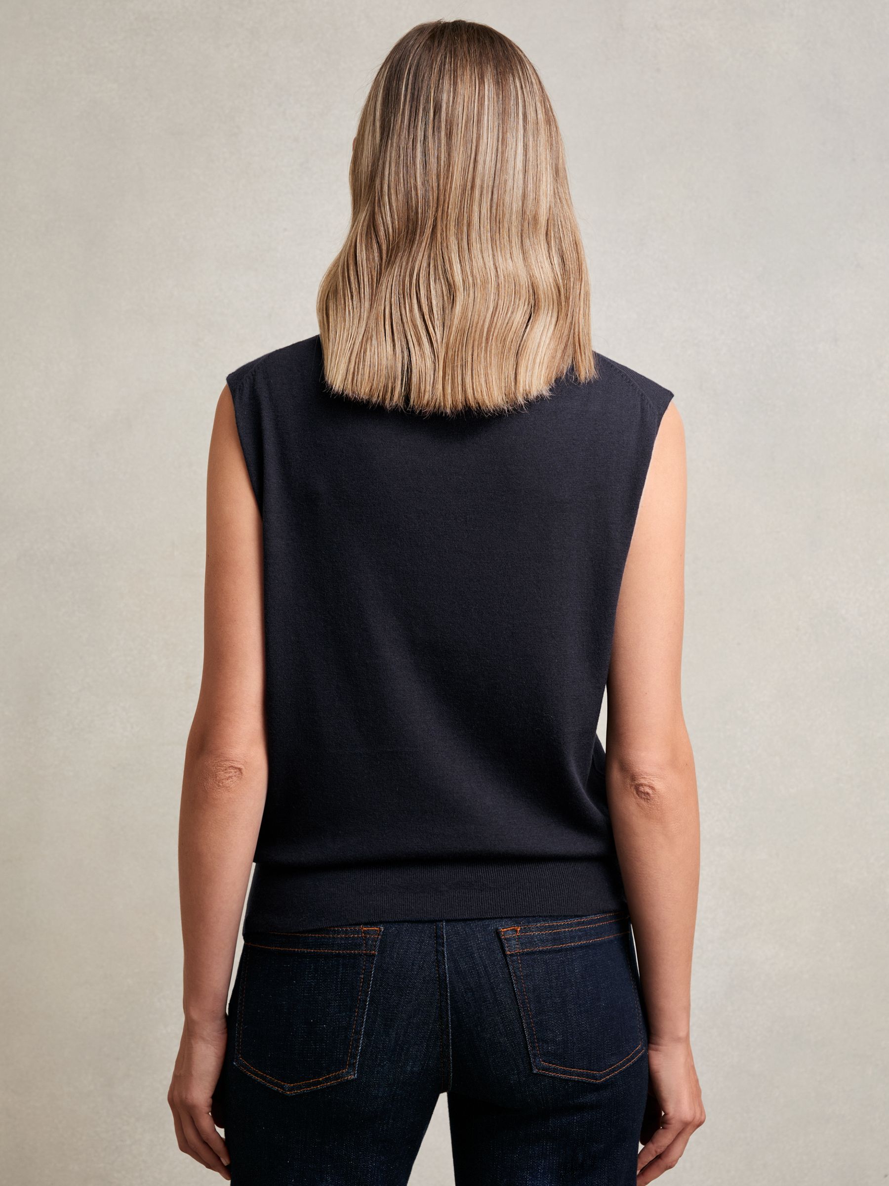 Wool Slouched Sleeveless Top in Navy